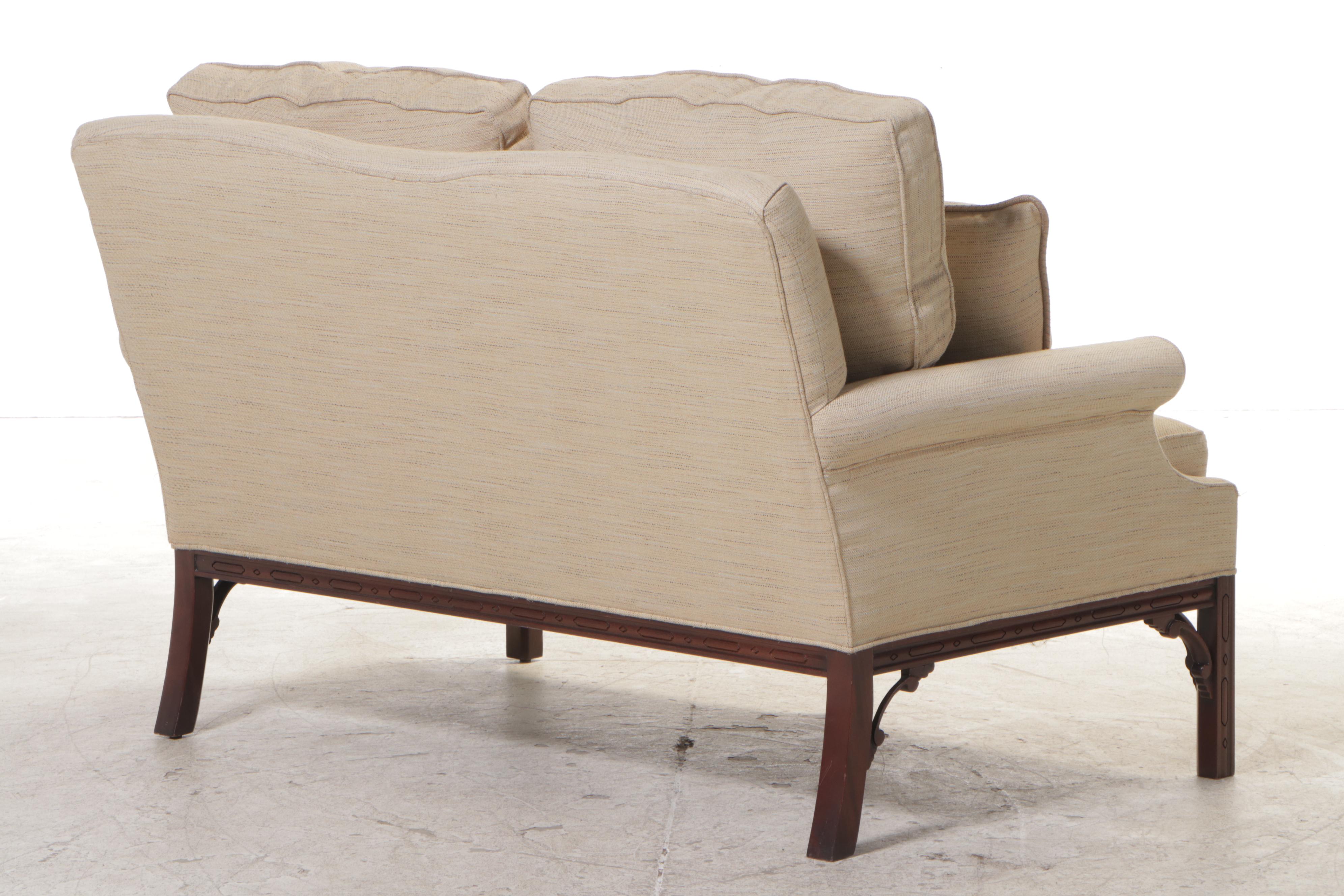 Orange Chair Inc. George III Style Mahogany and Custom-Upholstered Loveseat