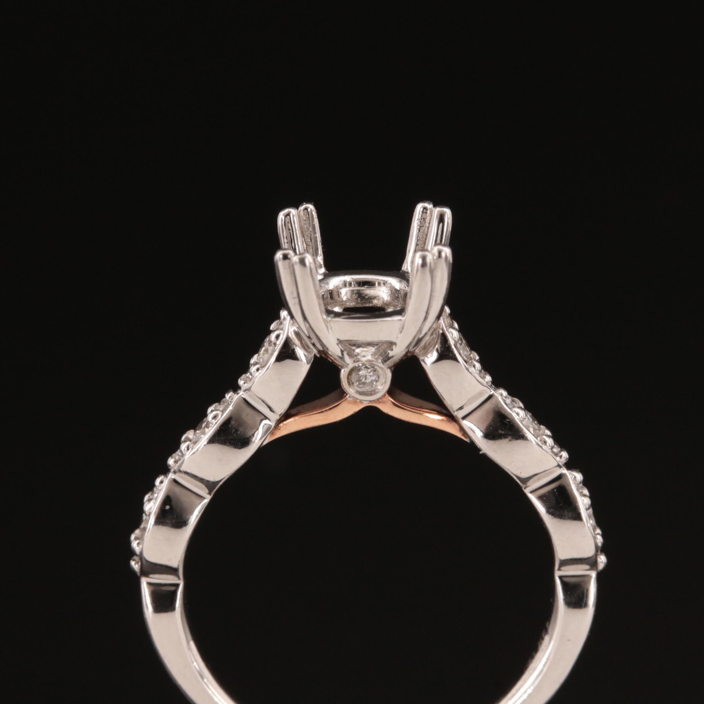 14K 0.24 CTW Diamond Semi Mount Ring with Rose Gold Accents