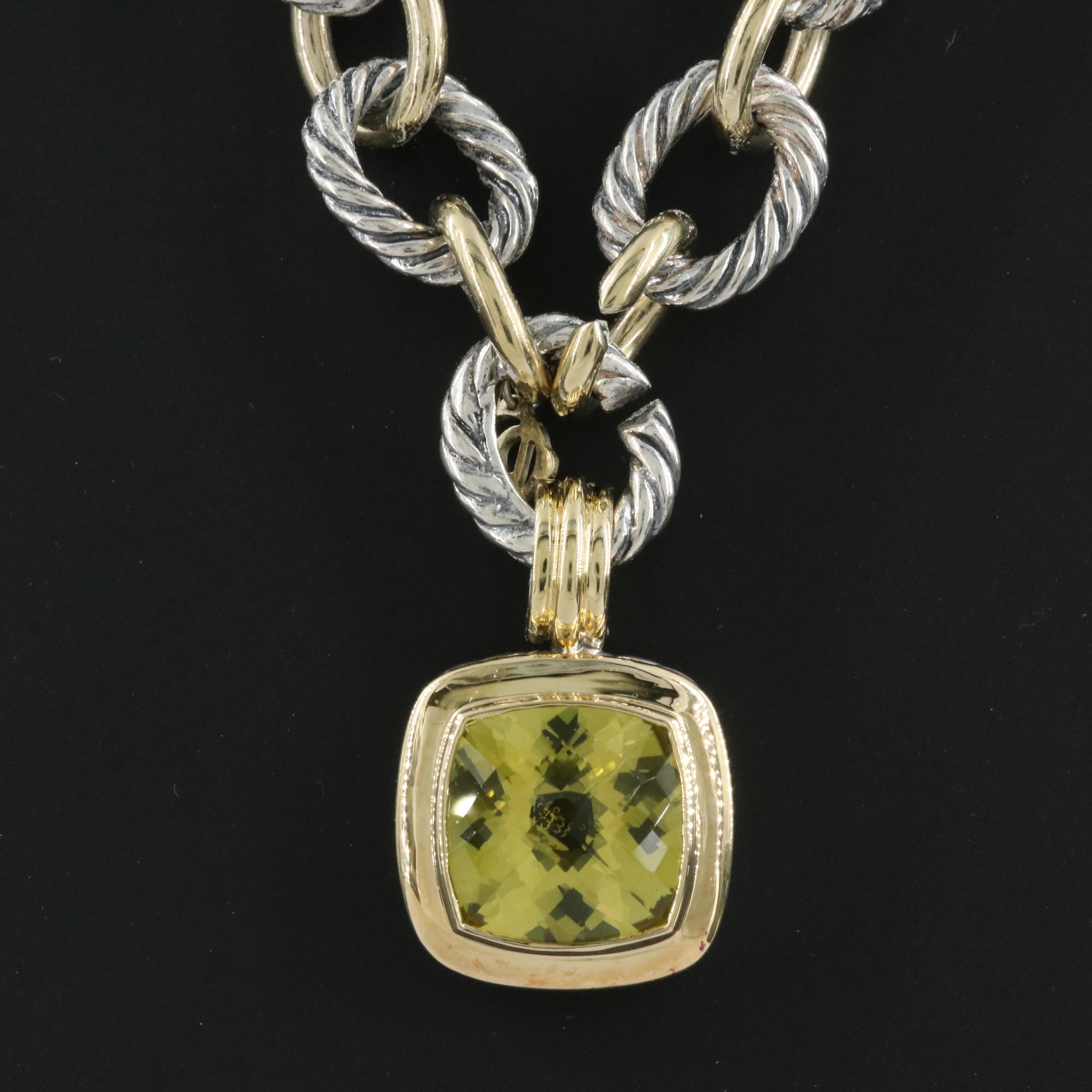 David Yurman "Albion" Sterling and 18K Citrine Enhancer Pendant Necklace