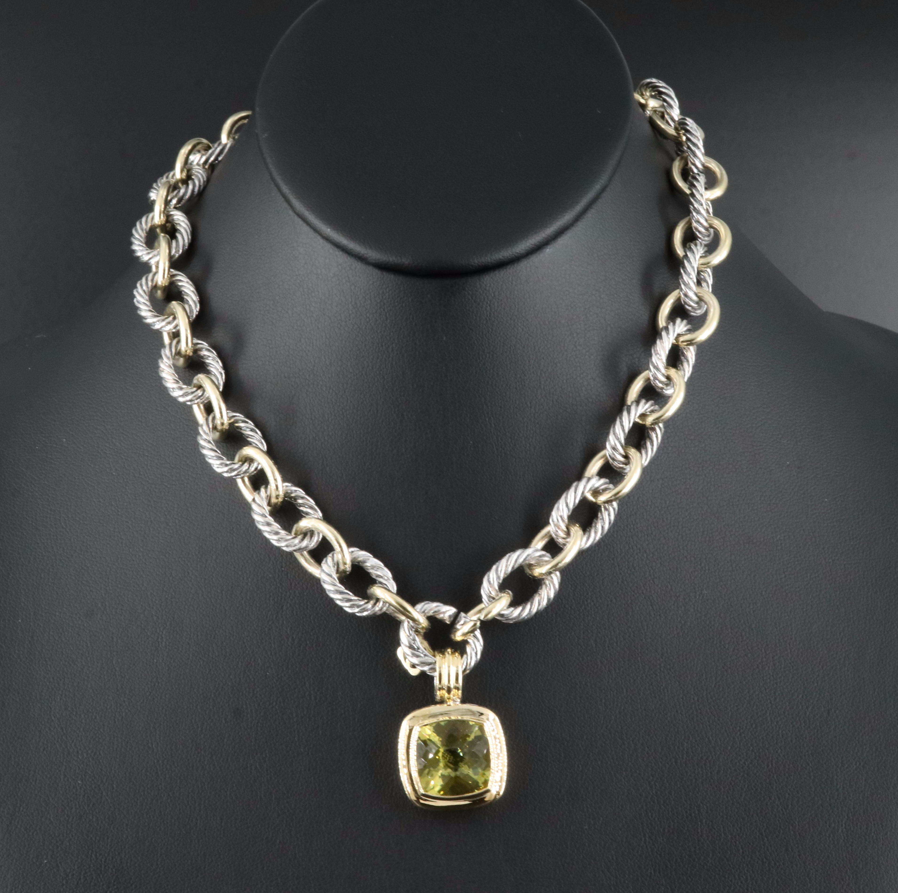 David Yurman "Albion" Sterling and 18K Citrine Enhancer Pendant Necklace