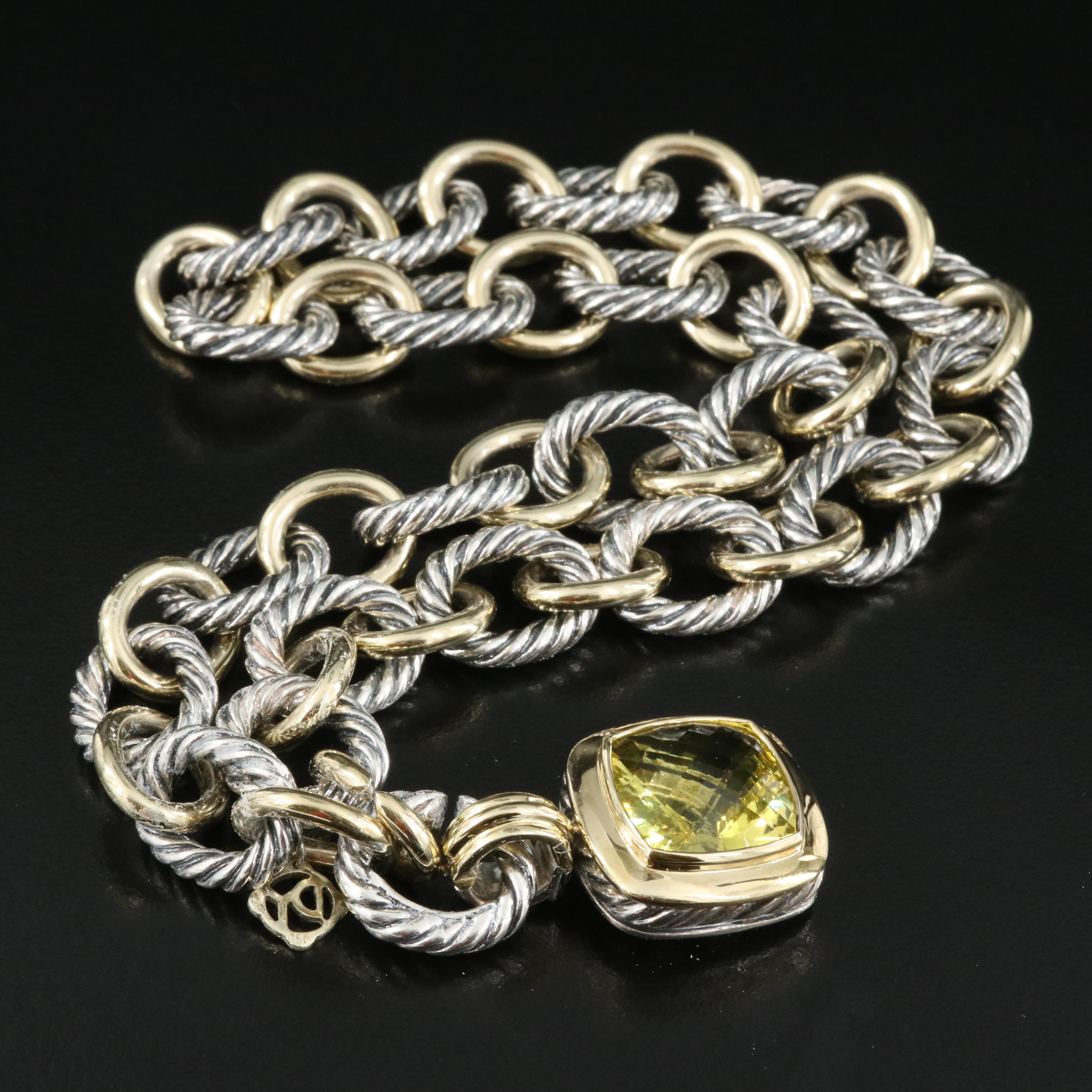 David Yurman "Albion" Sterling and 18K Citrine Enhancer Pendant Necklace