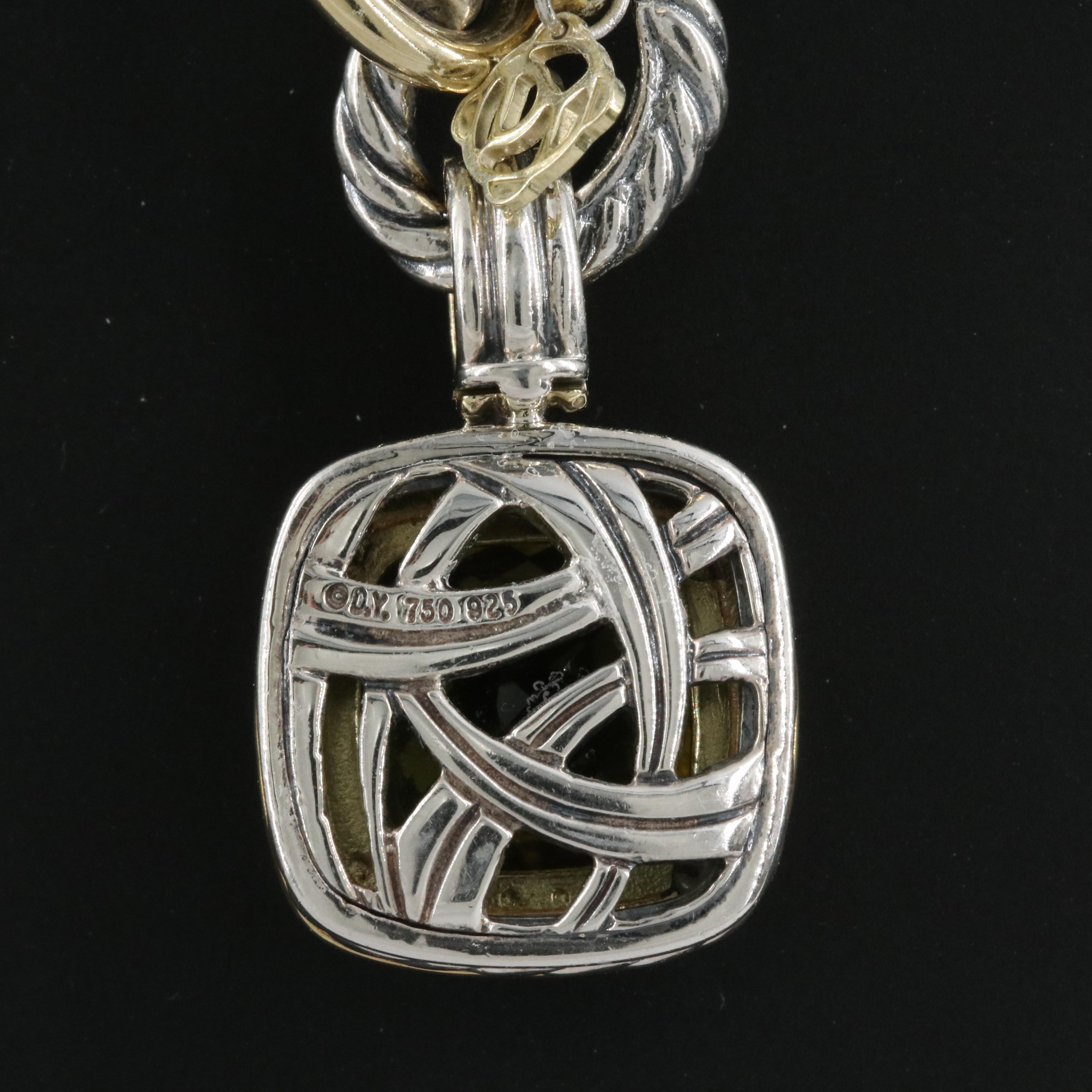 David Yurman "Albion" Sterling and 18K Citrine Enhancer Pendant Necklace