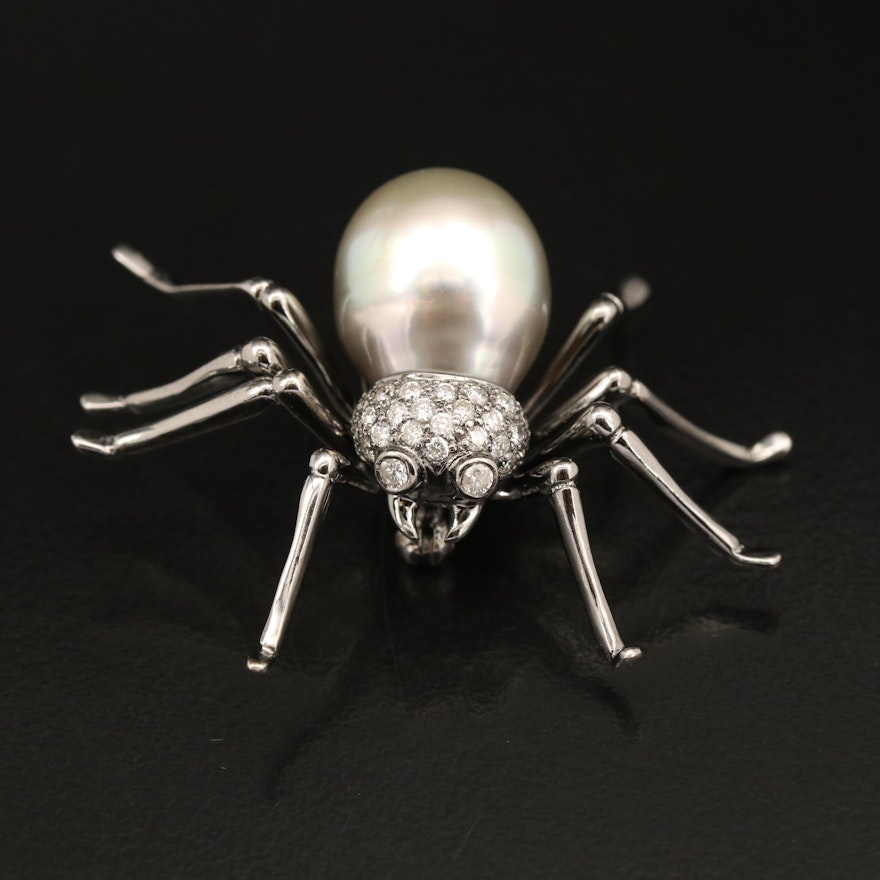 14K Diamond and Pearl Spider Pin