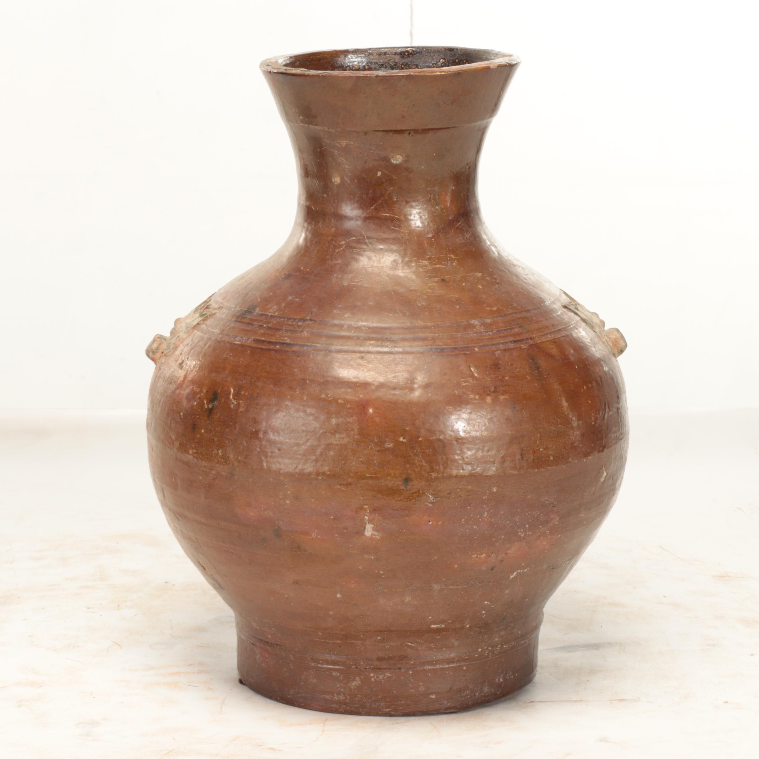 Chinese Glazed Stoneware Vase with Other Tab Handle 3-Gallon Stoneware Jar
