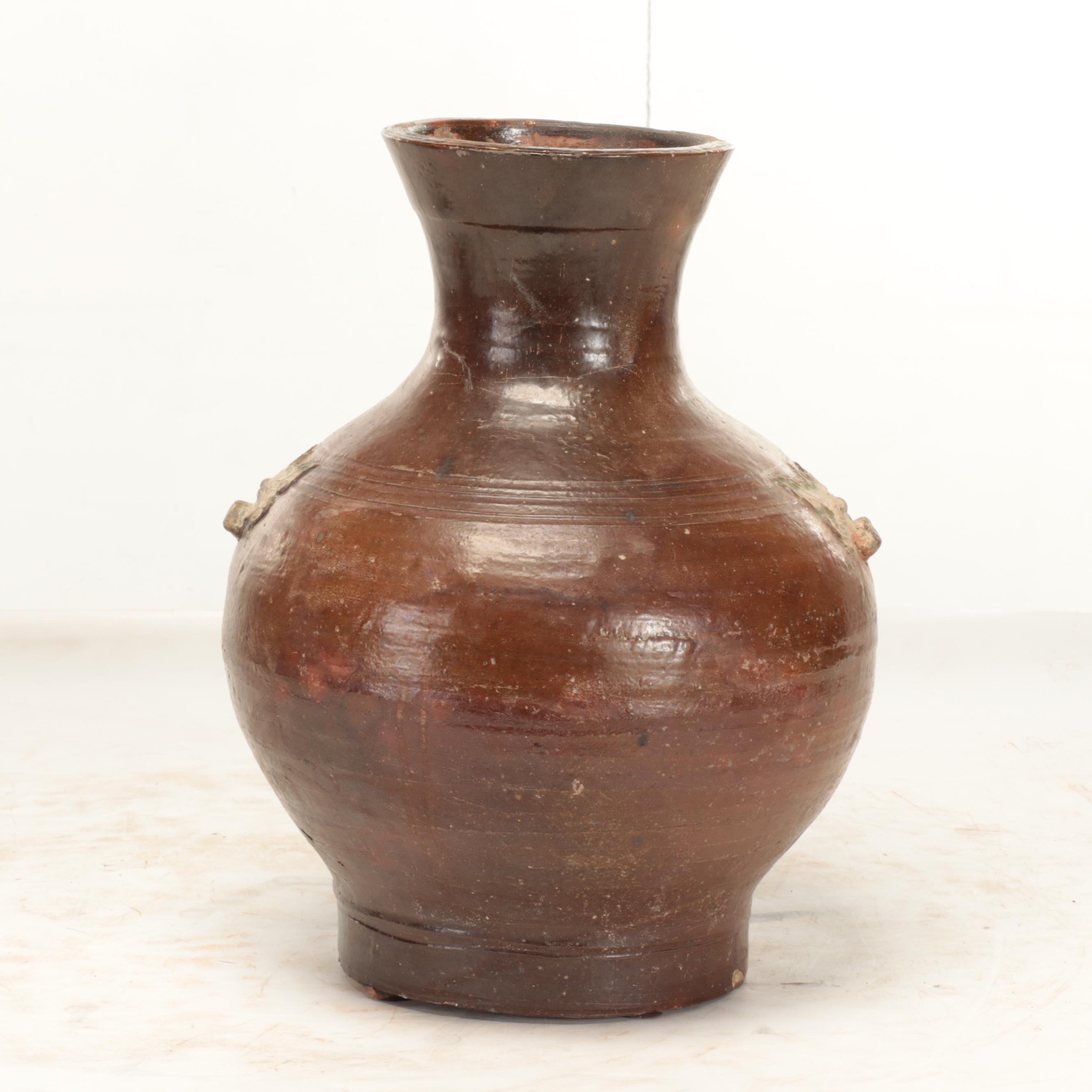 Chinese Glazed Stoneware Vase with Other Tab Handle 3-Gallon Stoneware Jar