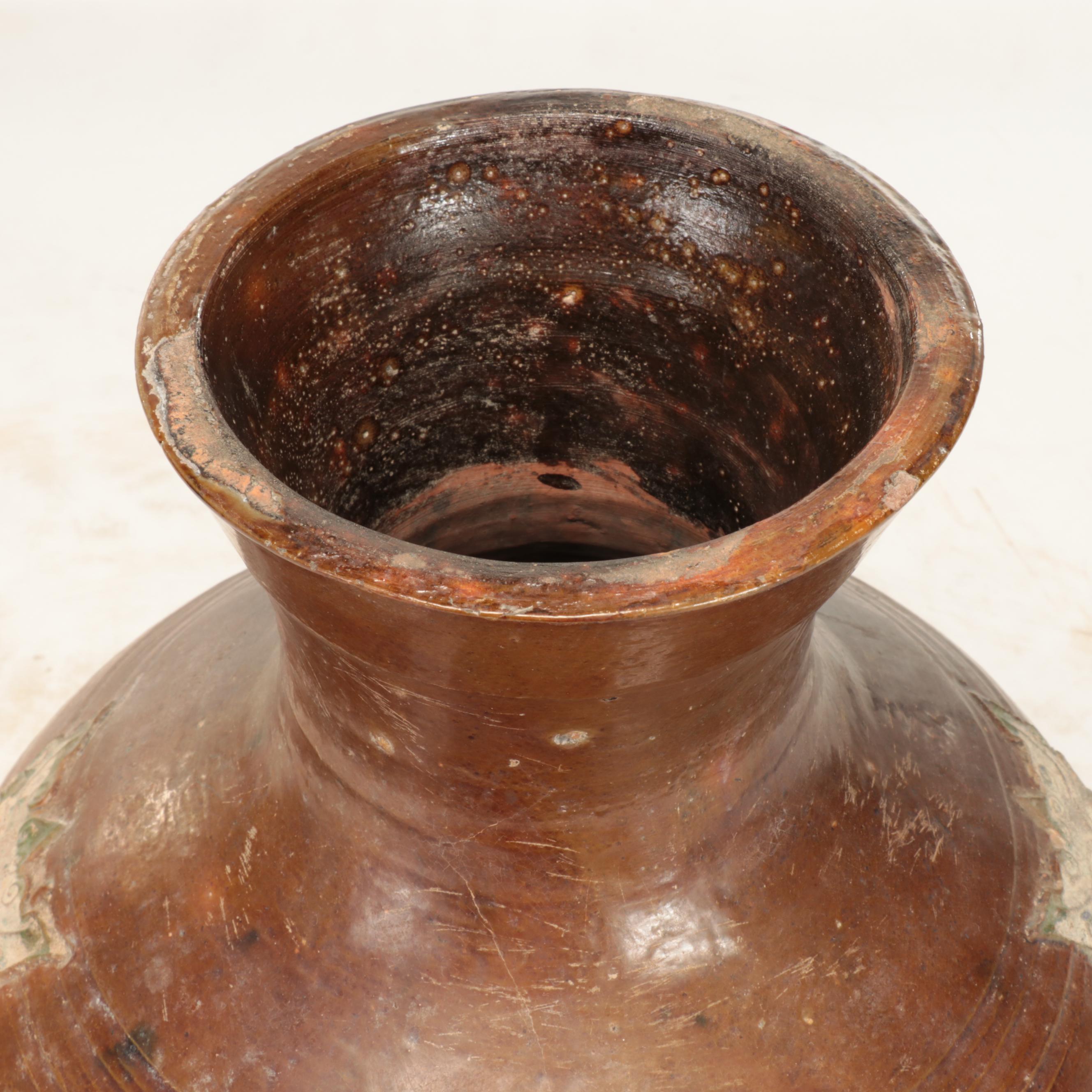 Chinese Glazed Stoneware Vase with Other Tab Handle 3-Gallon Stoneware Jar