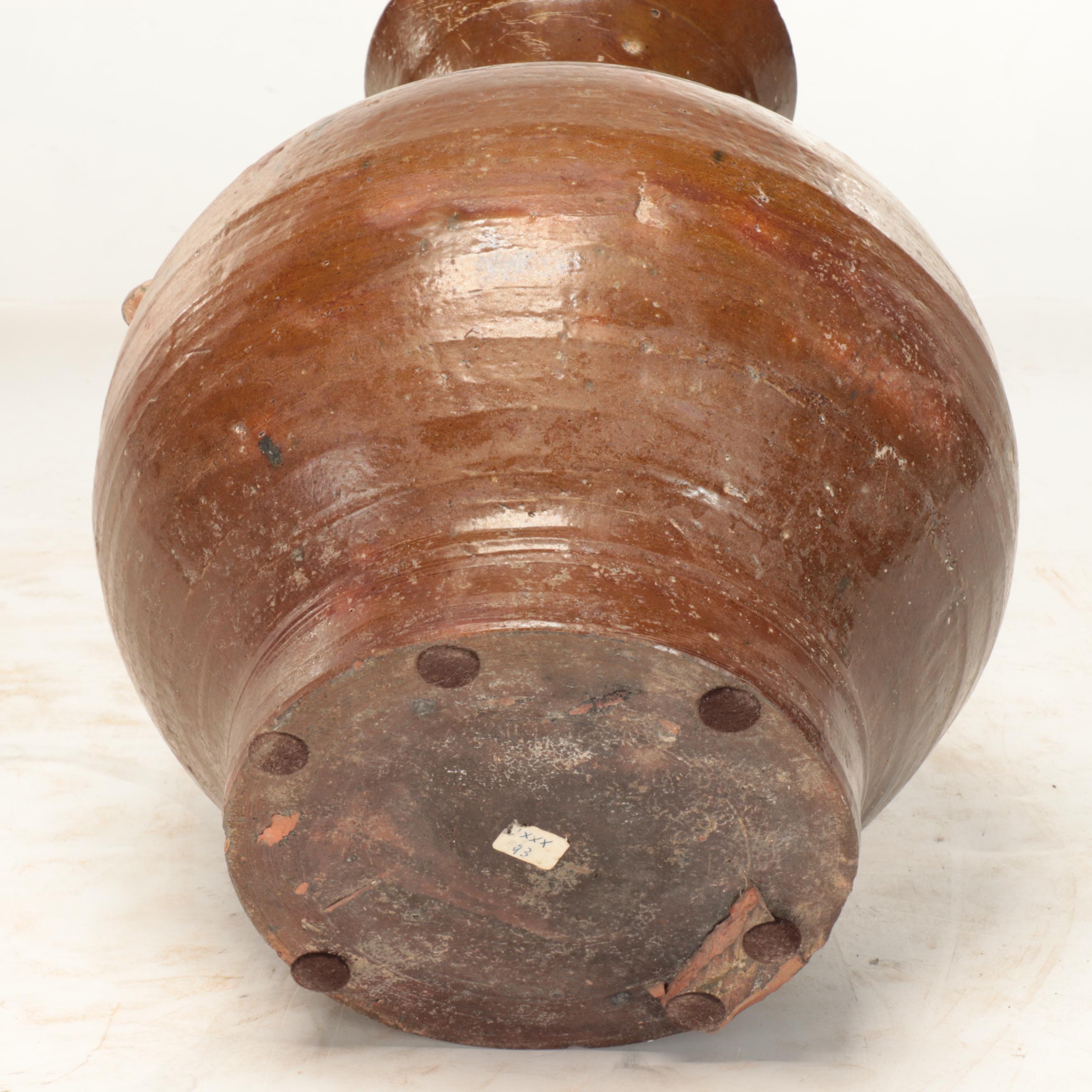 Chinese Glazed Stoneware Vase with Other Tab Handle 3-Gallon Stoneware Jar