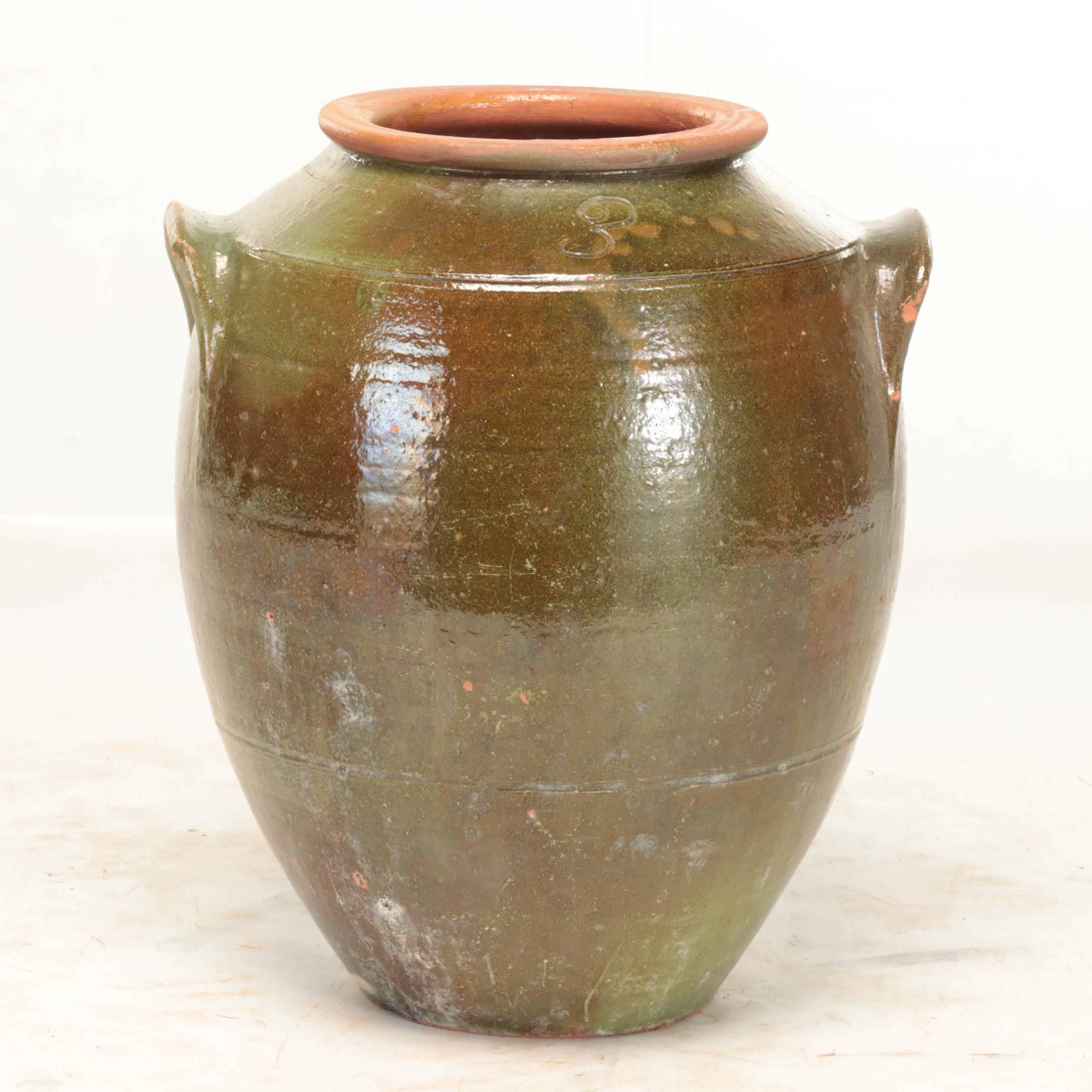 Chinese Glazed Stoneware Vase with Other Tab Handle 3-Gallon Stoneware Jar