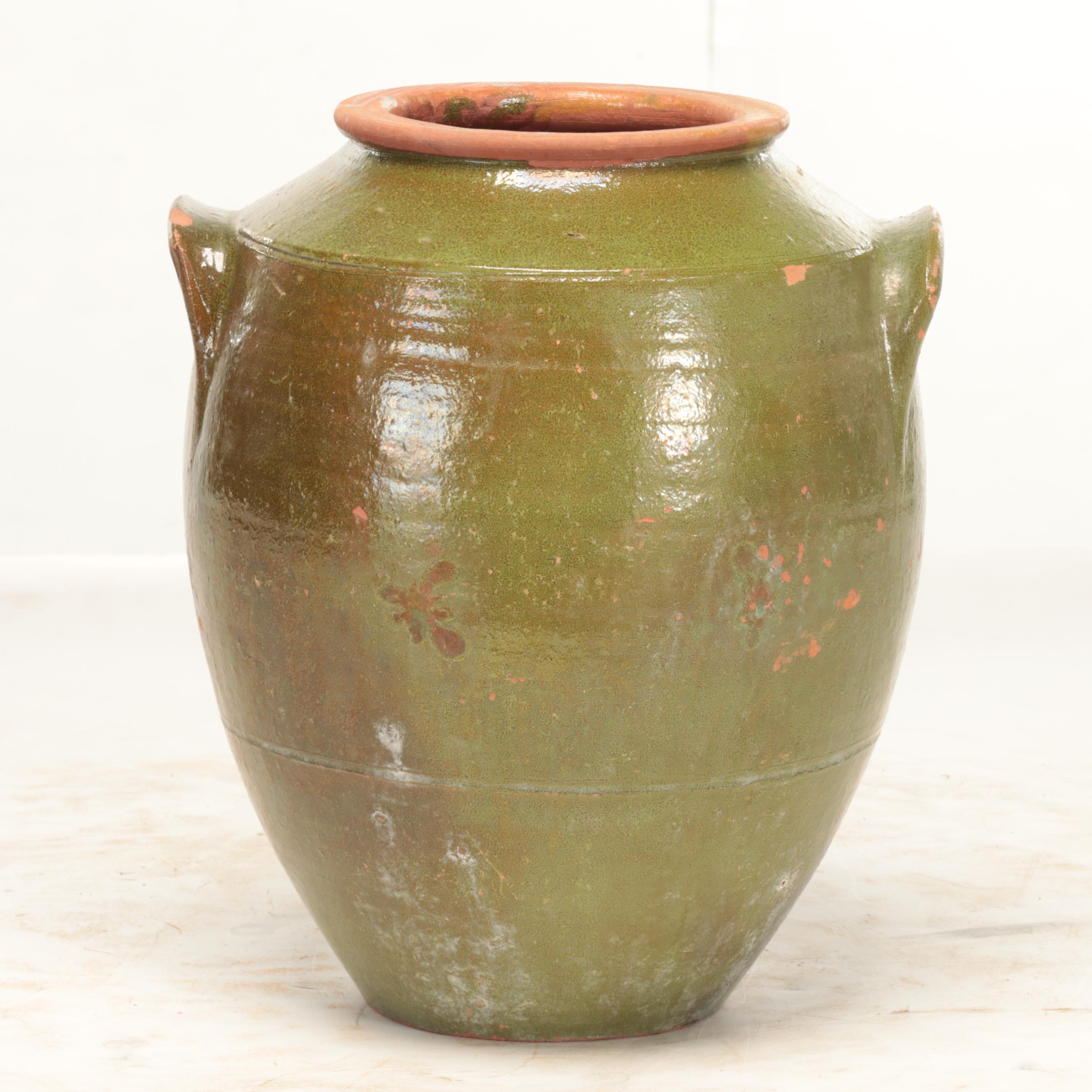 Chinese Glazed Stoneware Vase with Other Tab Handle 3-Gallon Stoneware Jar