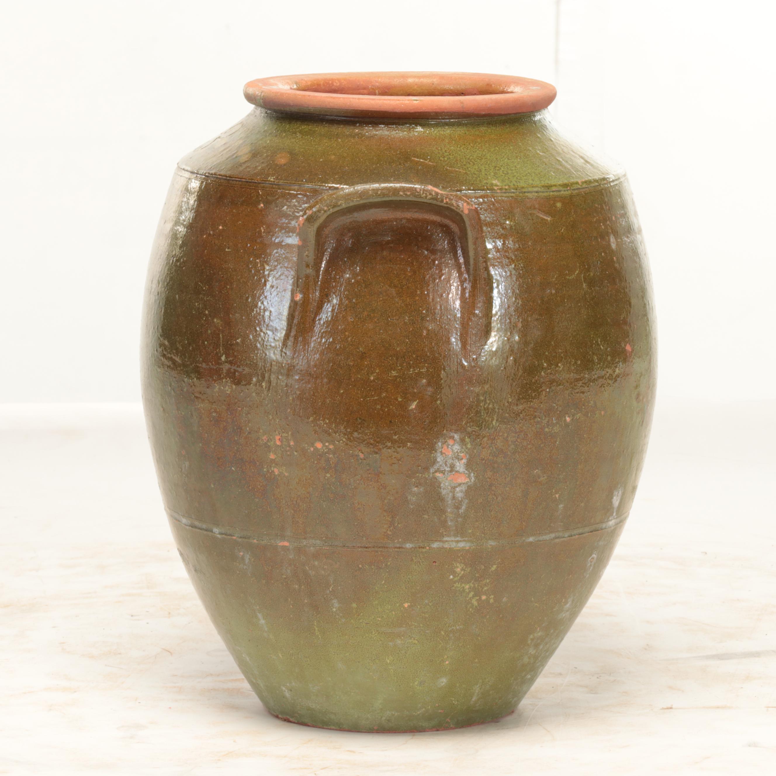 Chinese Glazed Stoneware Vase with Other Tab Handle 3-Gallon Stoneware Jar