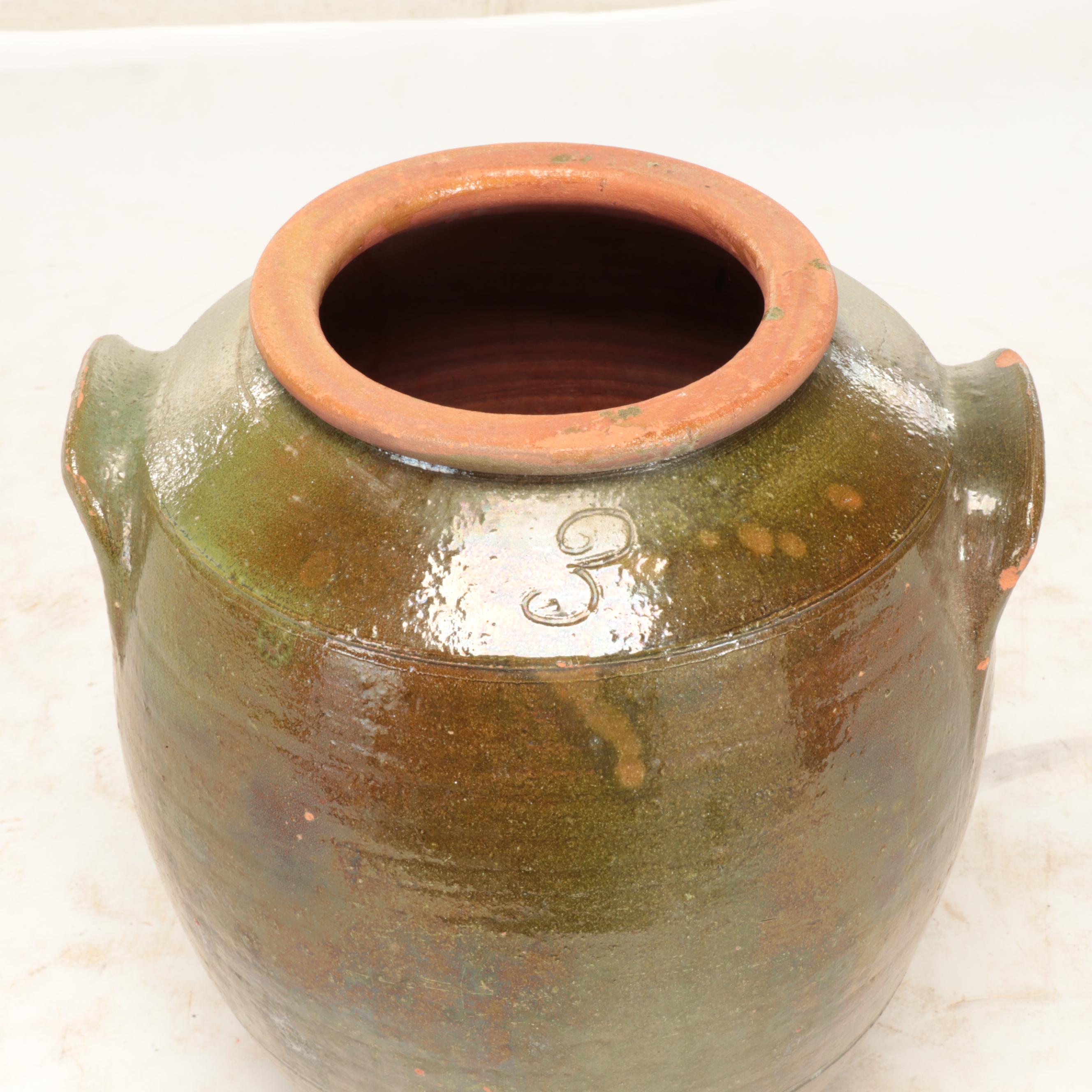 Chinese Glazed Stoneware Vase with Other Tab Handle 3-Gallon Stoneware Jar