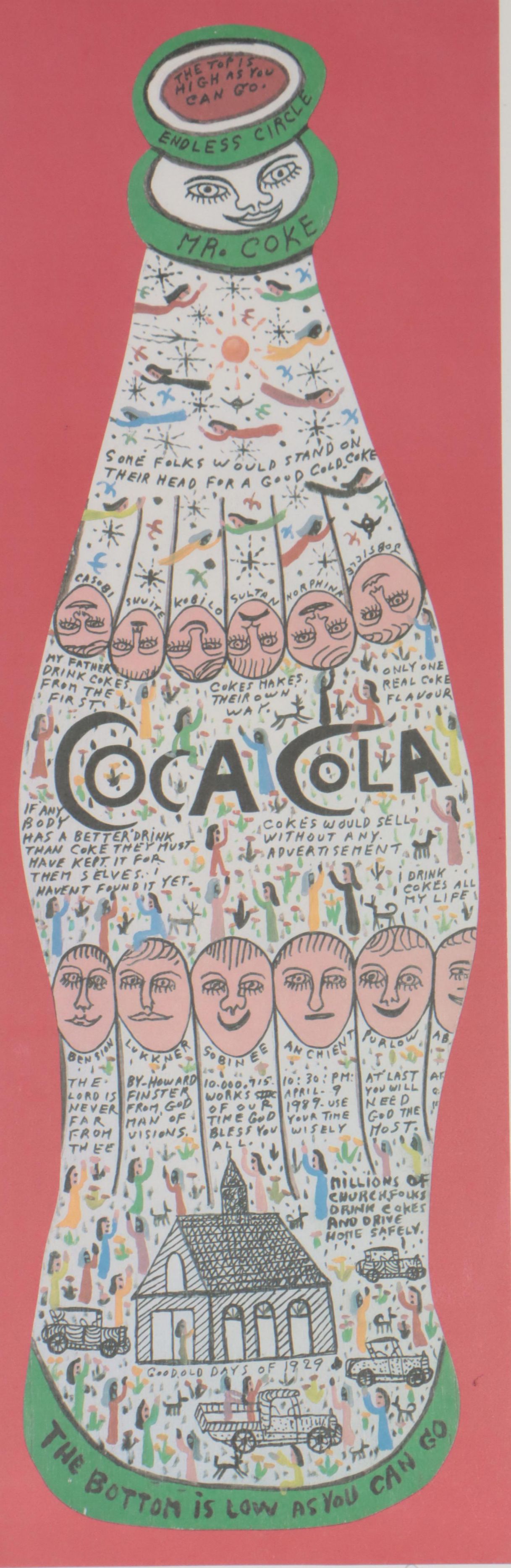 Howard Finster Offset Lithograph of Coca Cola, Late 20th Century
