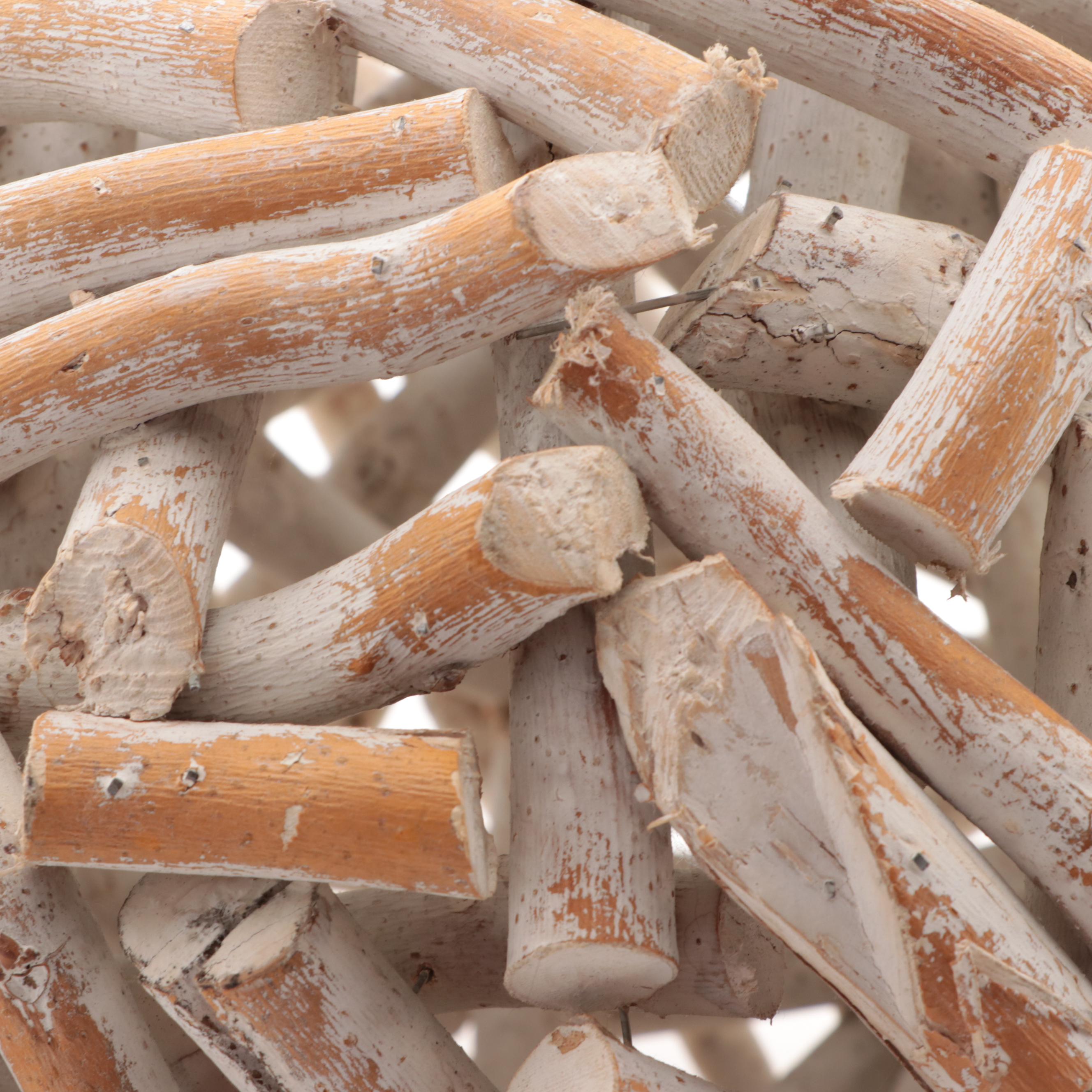 Vintage Polychrome Painted Carved Mexican Mask with Whitewashed Driftwood Sphere