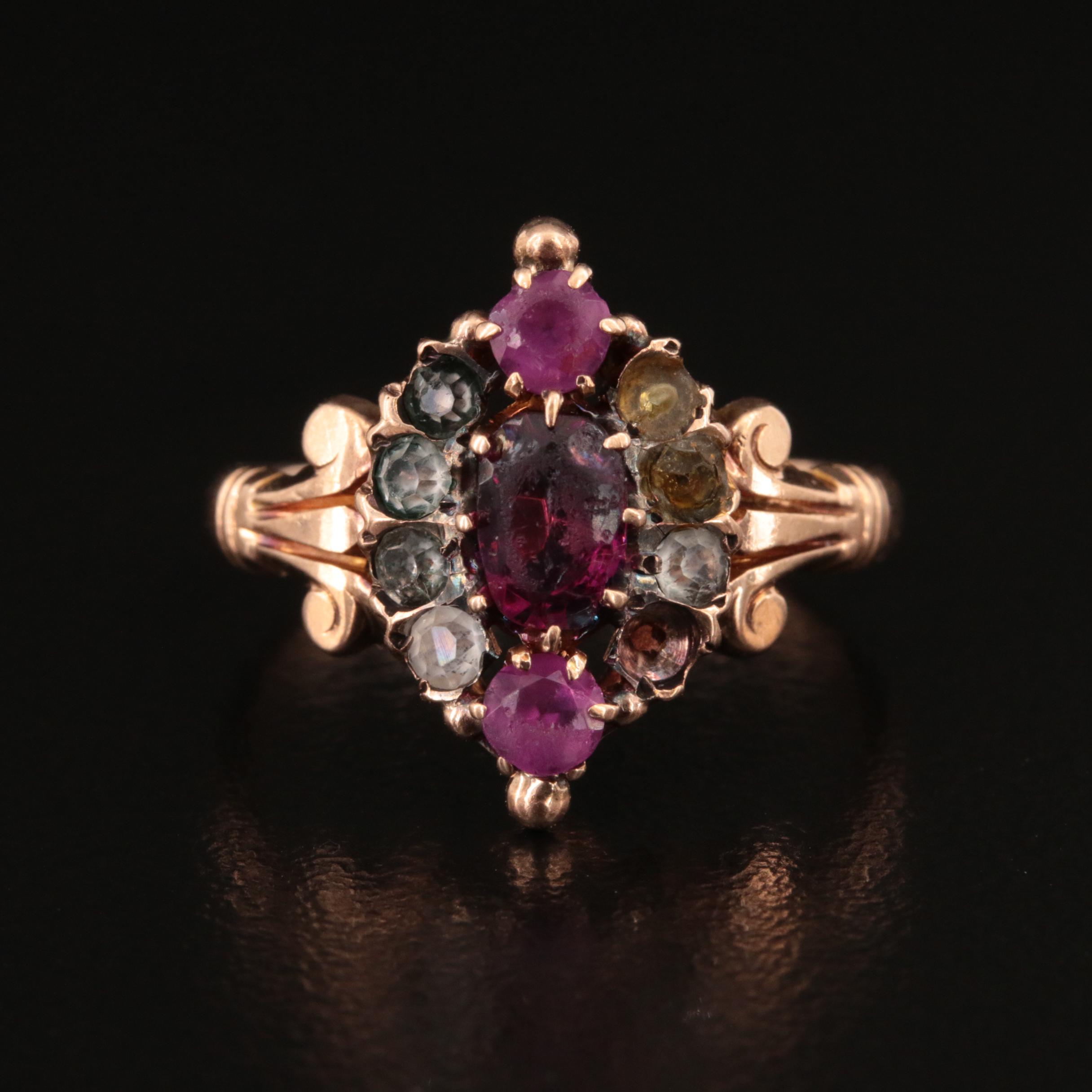 Vintage 10K Rose Gold Faceted Glass Ring