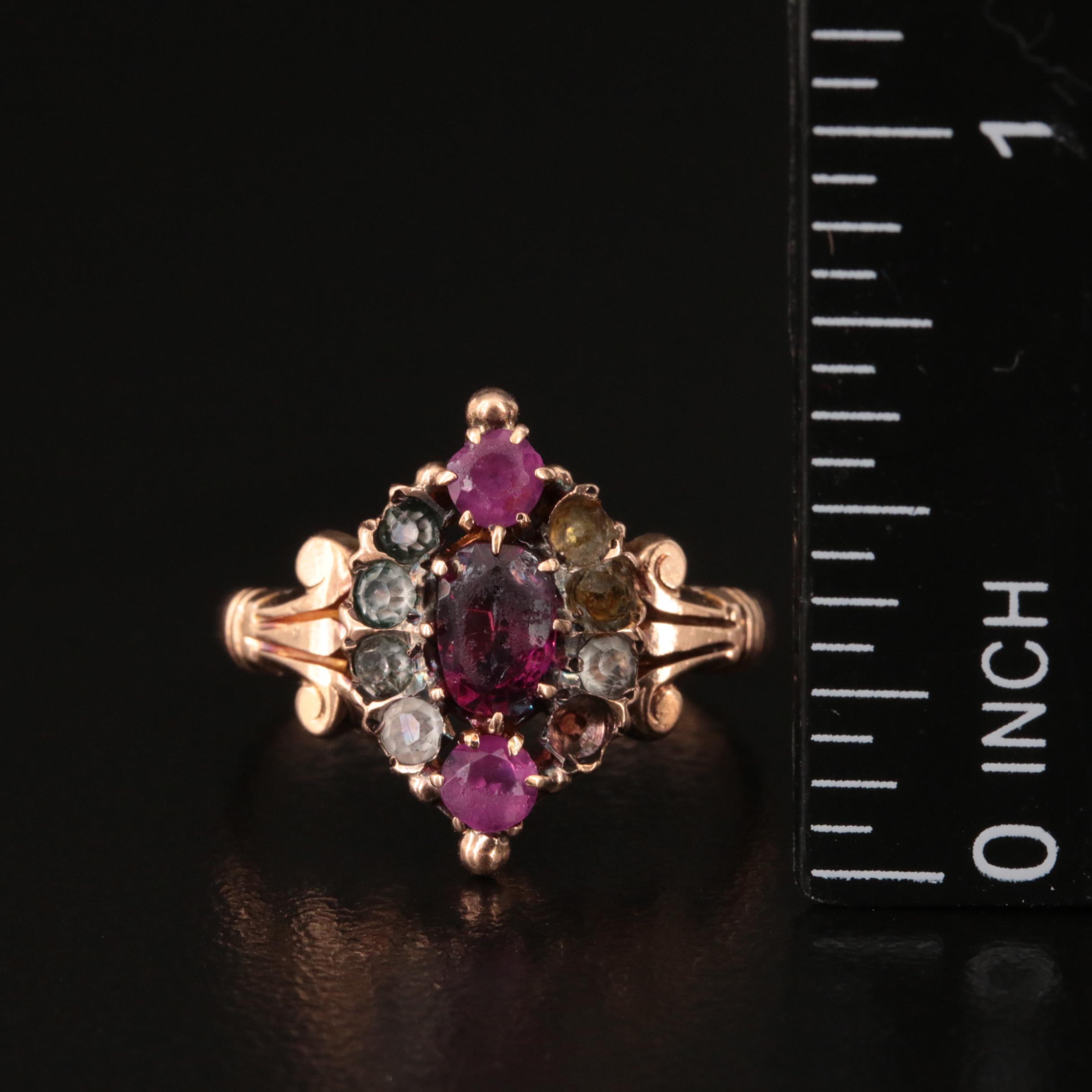 Vintage 10K Rose Gold Faceted Glass Ring