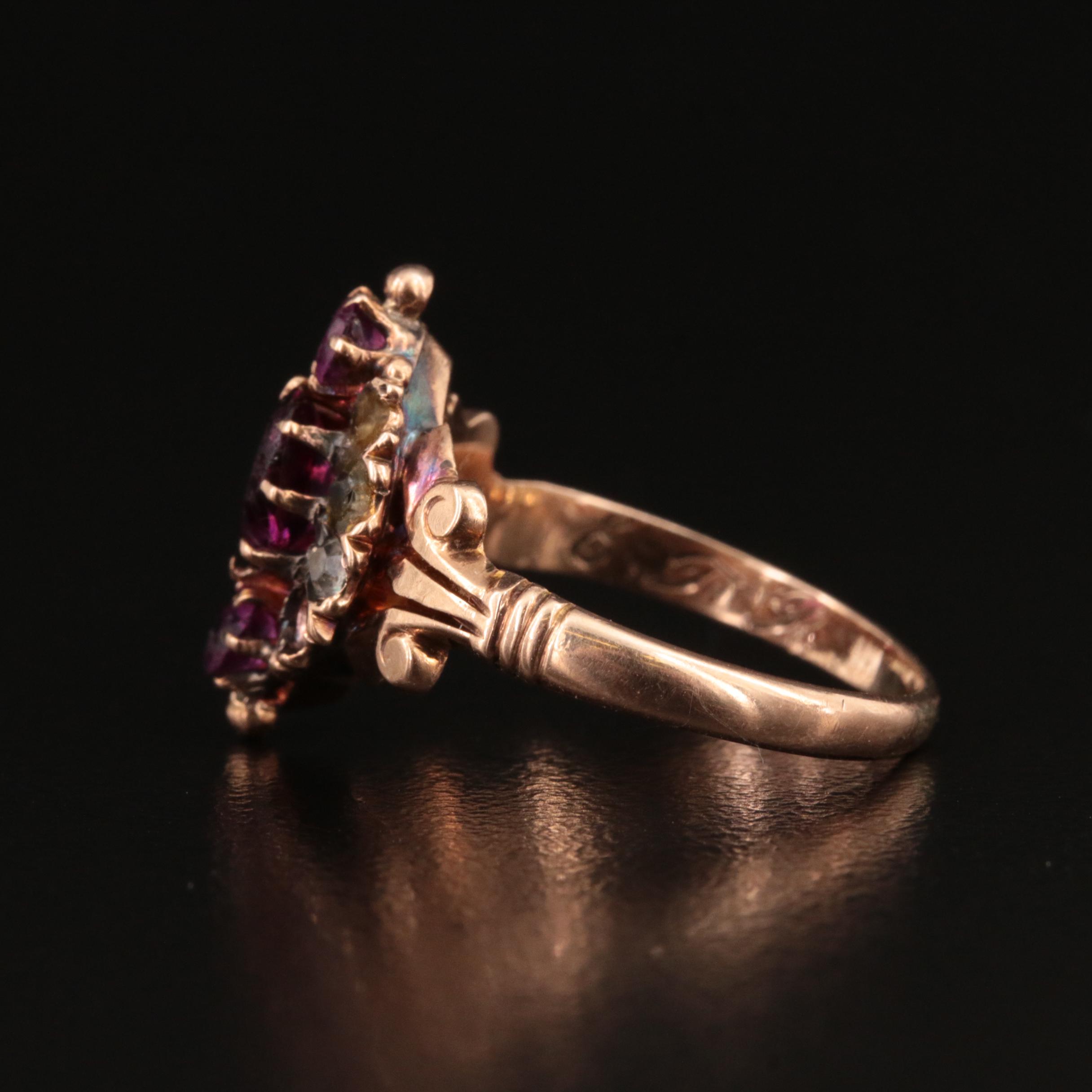 Vintage 10K Rose Gold Faceted Glass Ring