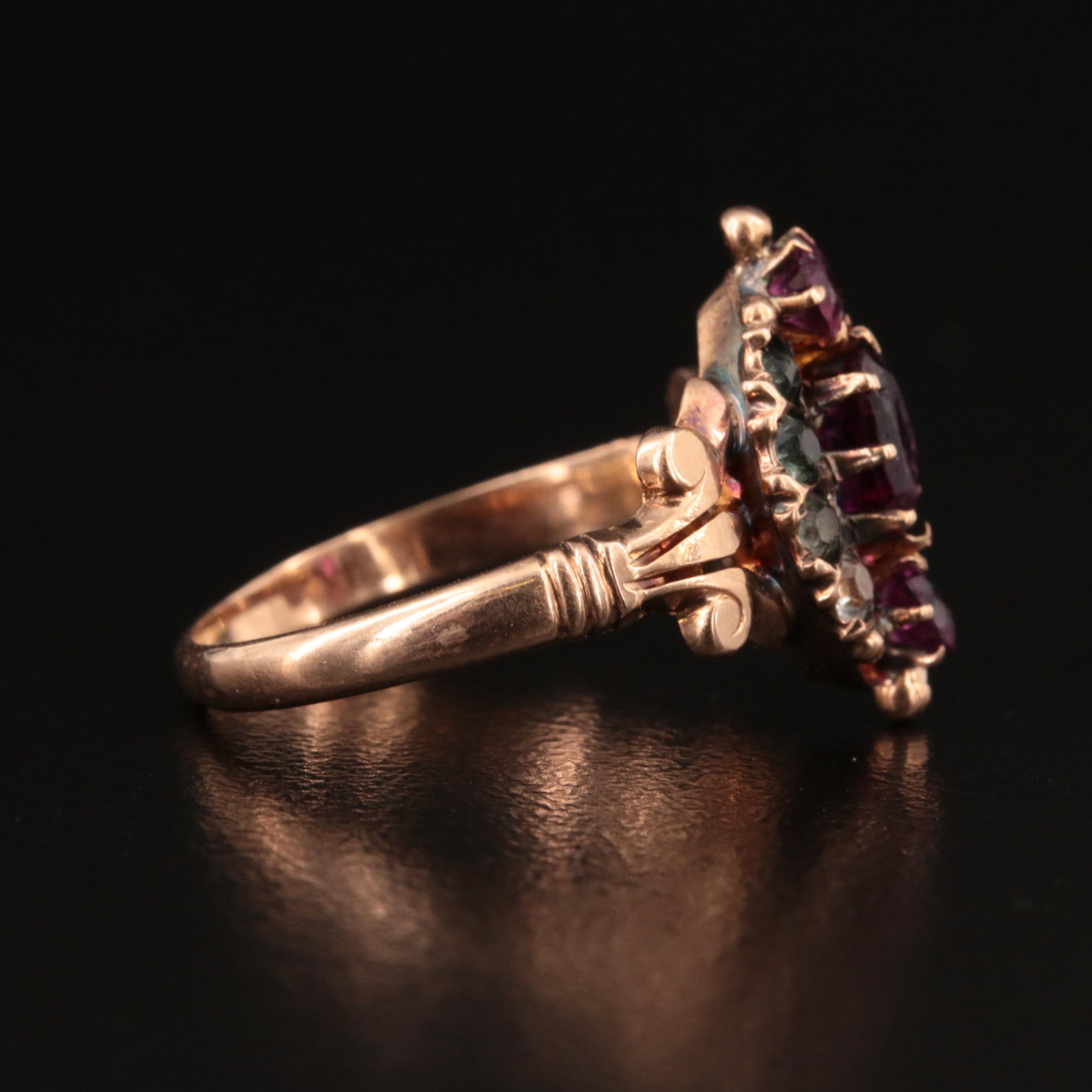 Vintage 10K Rose Gold Faceted Glass Ring