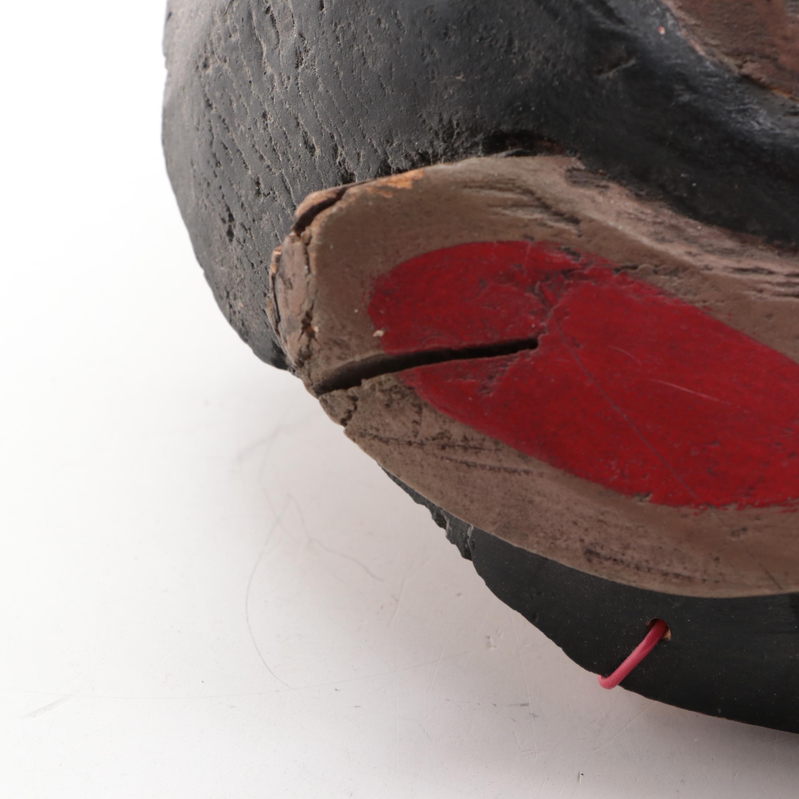 Vintage Polychrome Painted Carved Mexican Mask with Whitewashed Driftwood Sphere