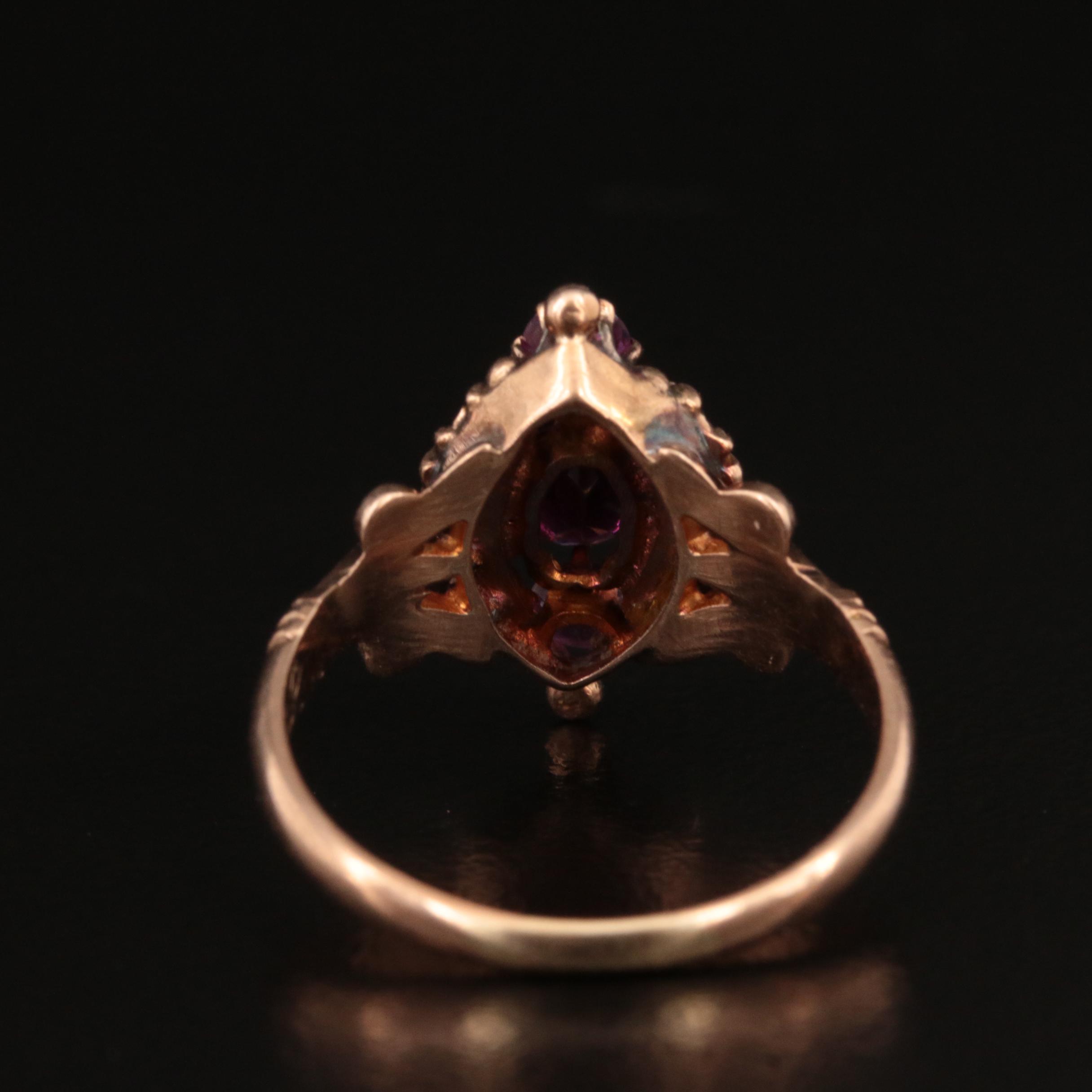 Vintage 10K Rose Gold Faceted Glass Ring