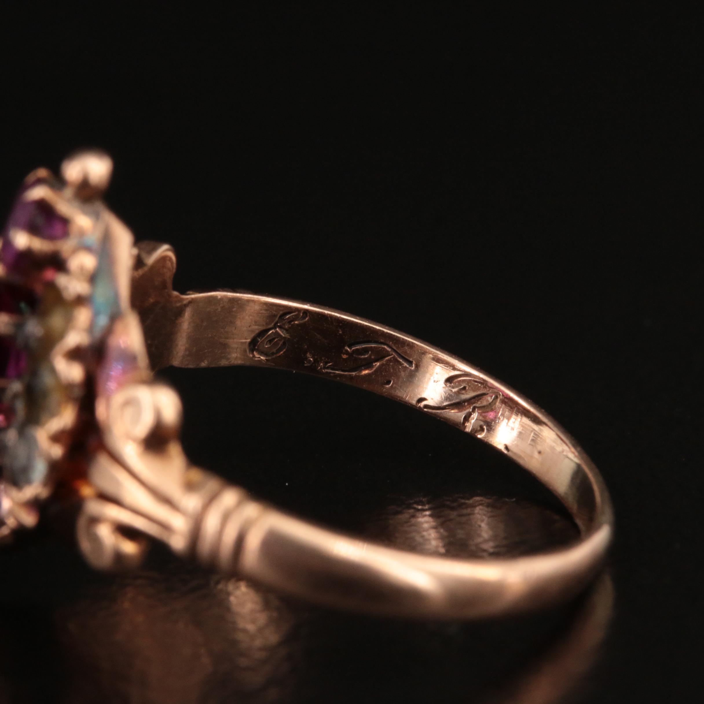 Vintage 10K Rose Gold Faceted Glass Ring