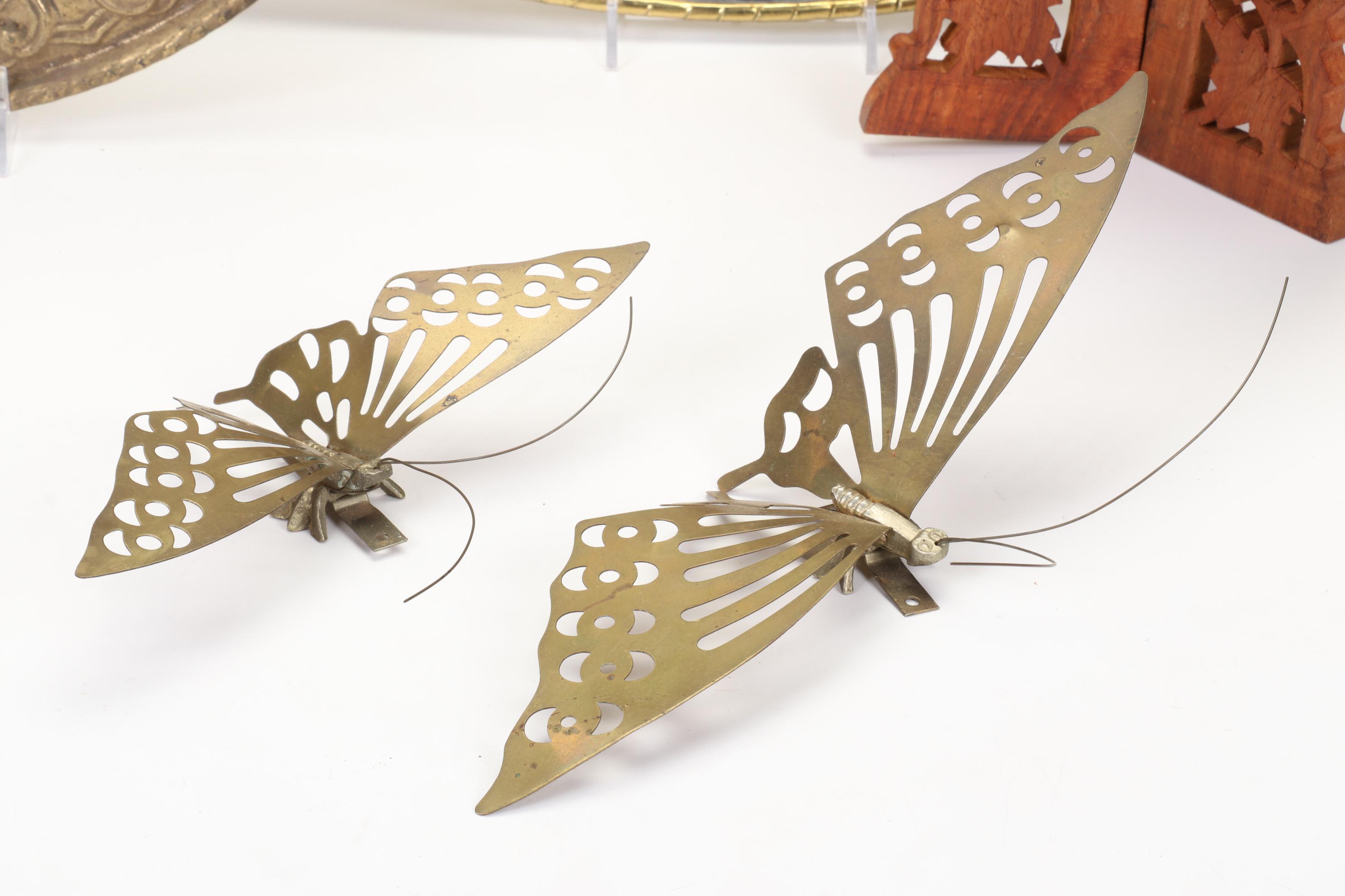 Pressed Brass Wall Hanging, Carved Wood Plant Stand, Schrafft's Candy Box & More