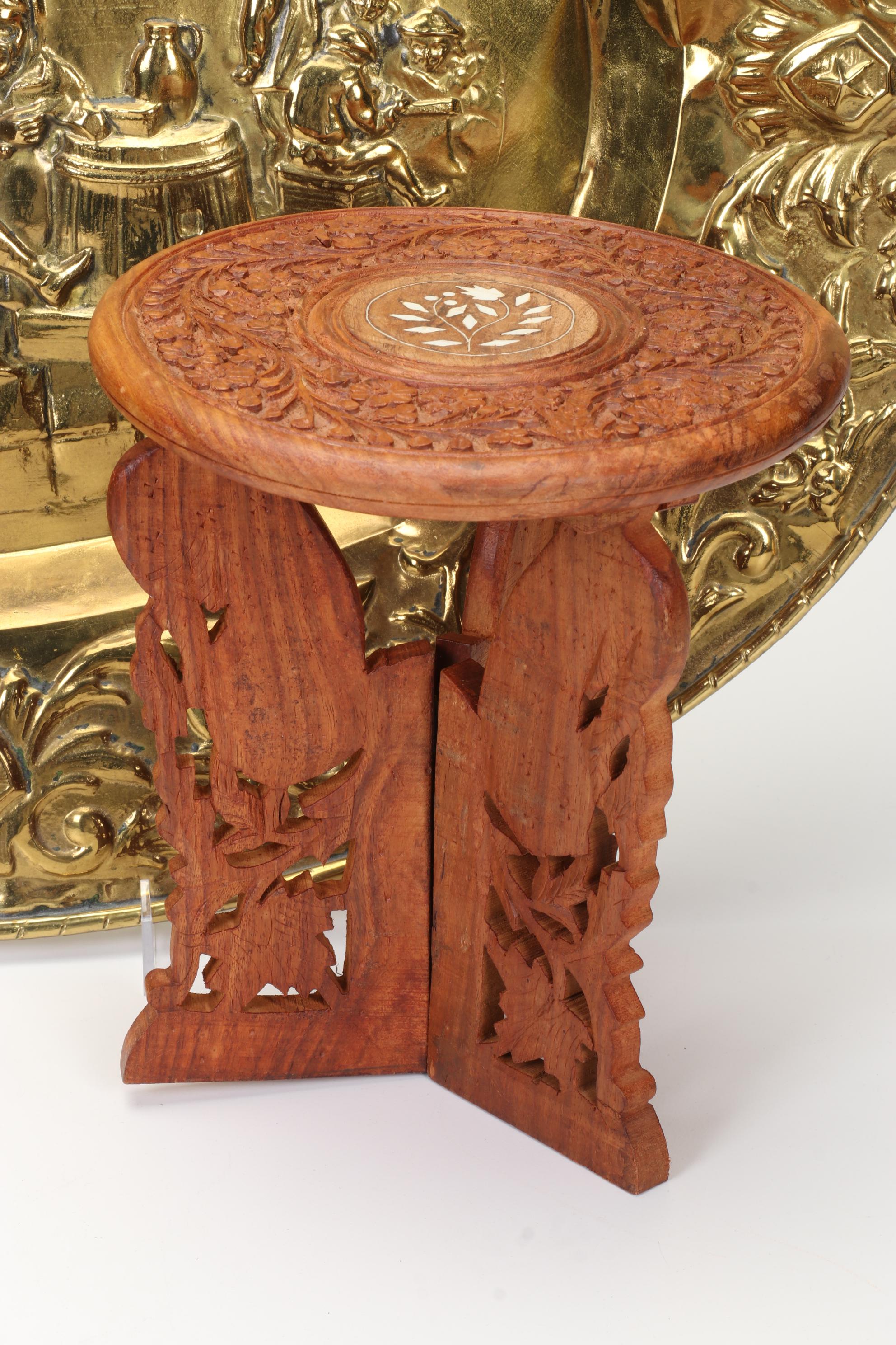 Pressed Brass Wall Hanging, Carved Wood Plant Stand, Schrafft's Candy Box & More