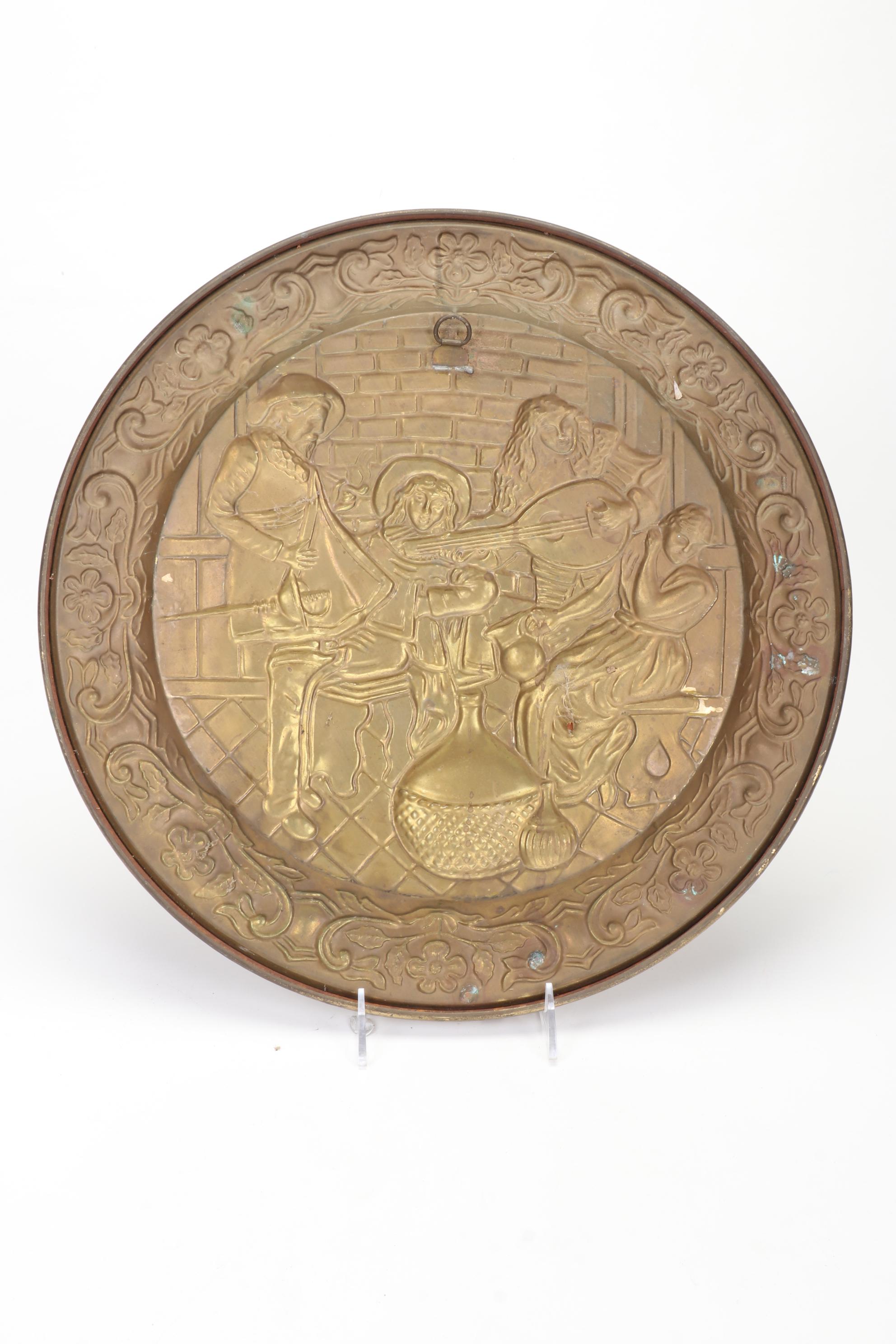 Pressed Brass Wall Hanging, Carved Wood Plant Stand, Schrafft's Candy Box & More