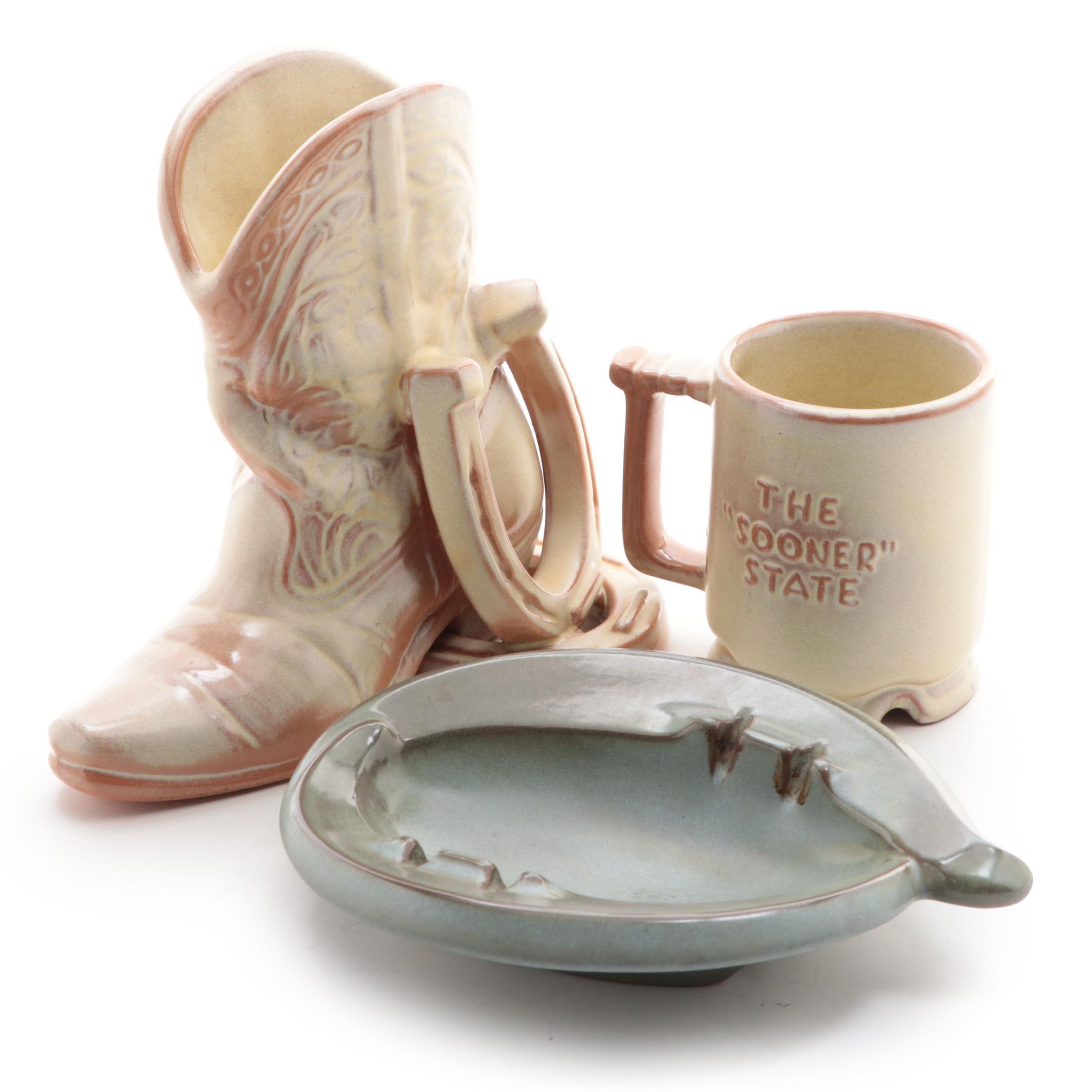 Frankoma "Plainsman" Bookend with Mug and Ashtray, Mid-20th Century