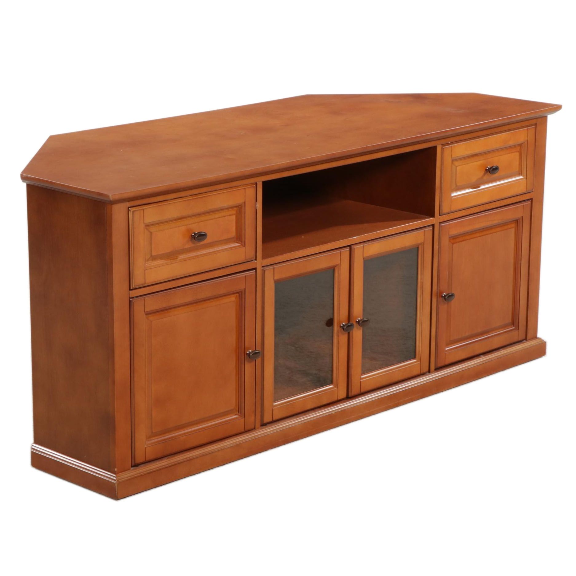 Crosley Furniture Paneled Corner Media Cabinet with Glass Doors