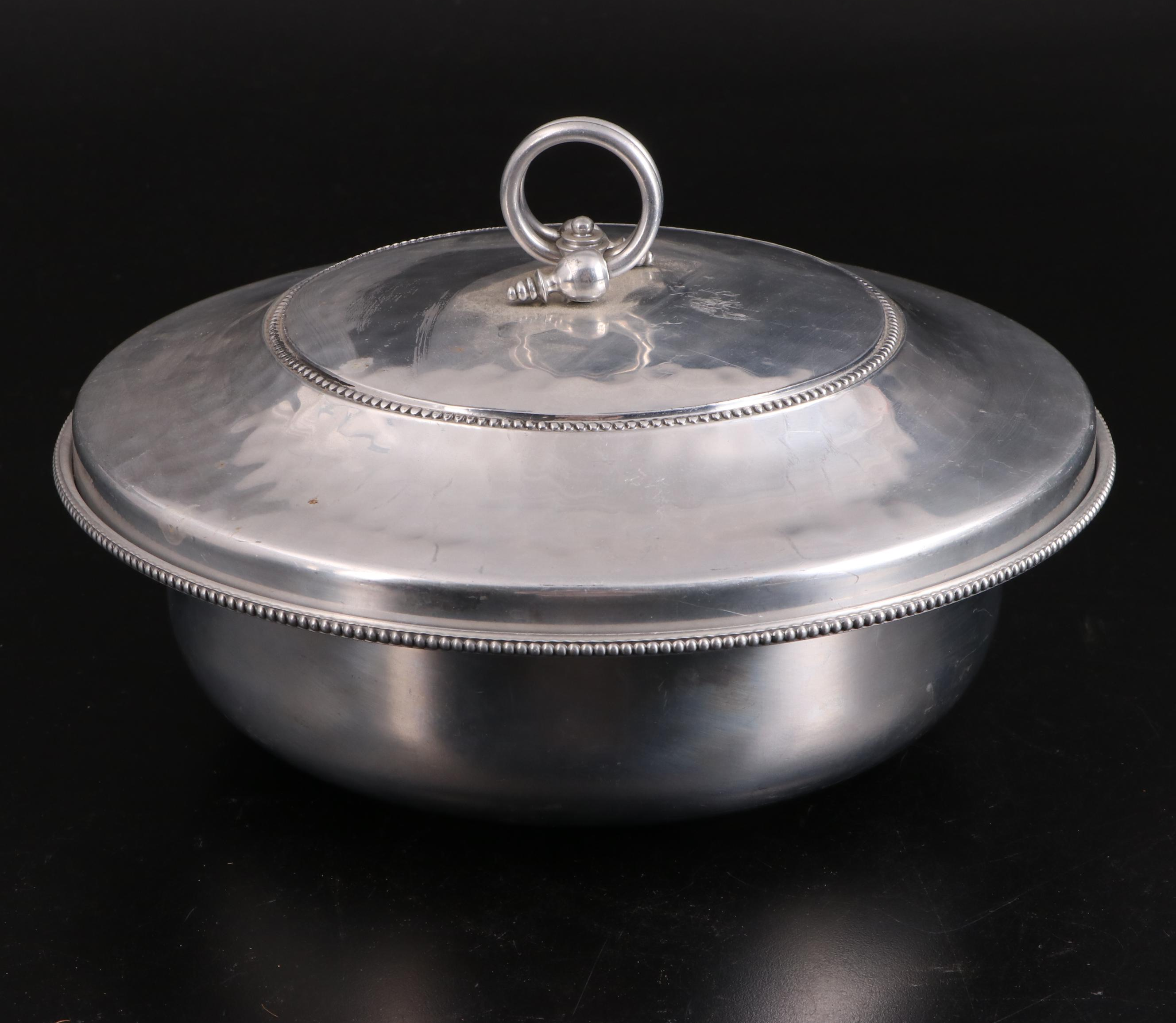 Buenilum Covered Serving Dish with Hammered Aluminum and Other Tableware