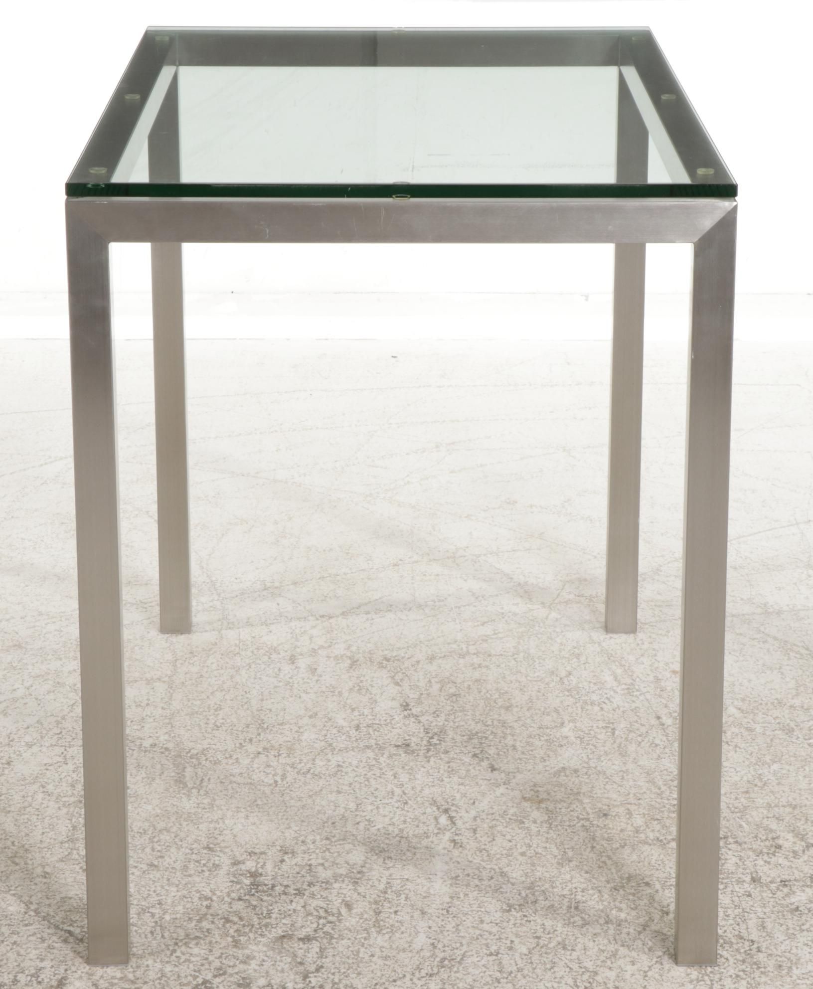 Crate & Barrel Modernist Glass-Top Stainless Steel High Top Dining Table