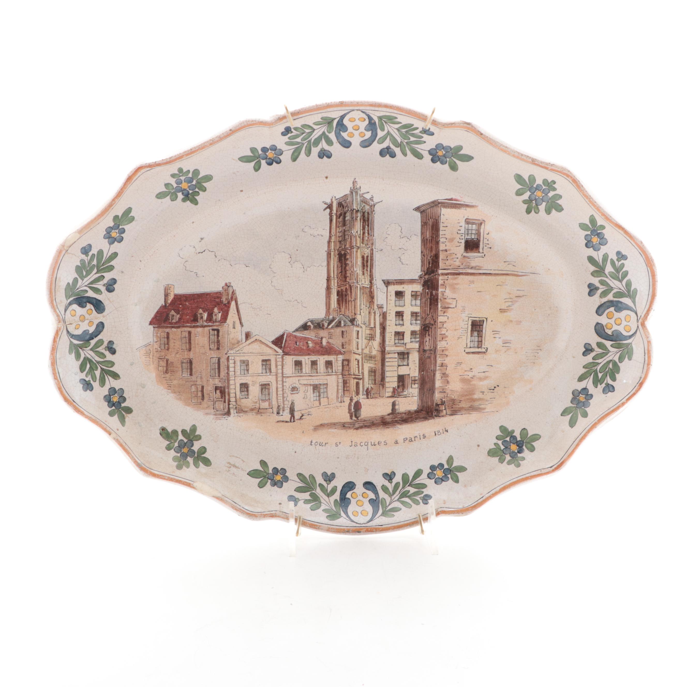 French Rouen Faïence Ceramic Serving Platter with Copper Baking Molds