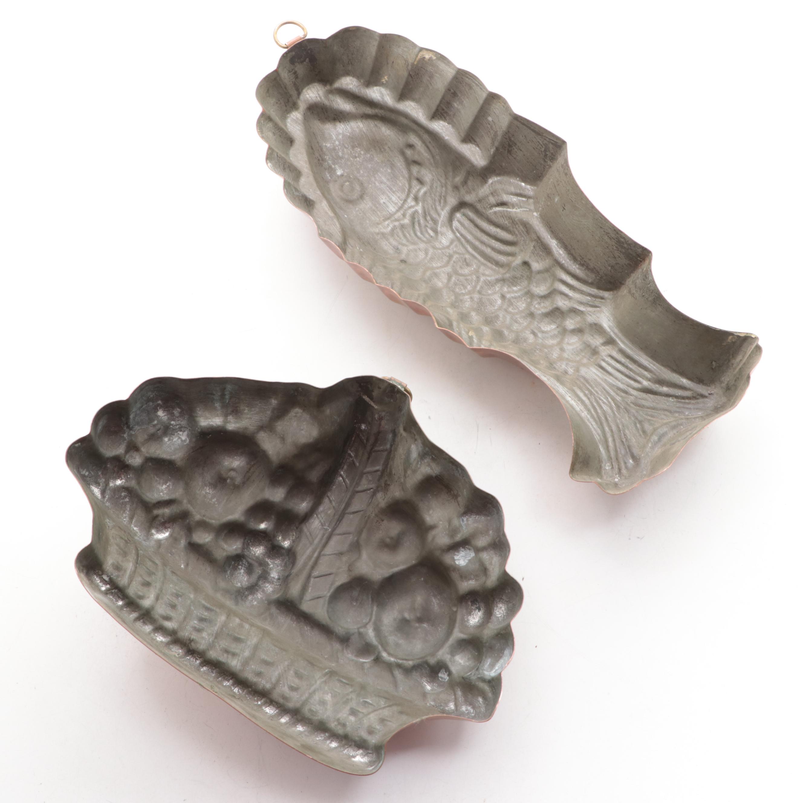 French Rouen Faïence Ceramic Serving Platter with Copper Baking Molds