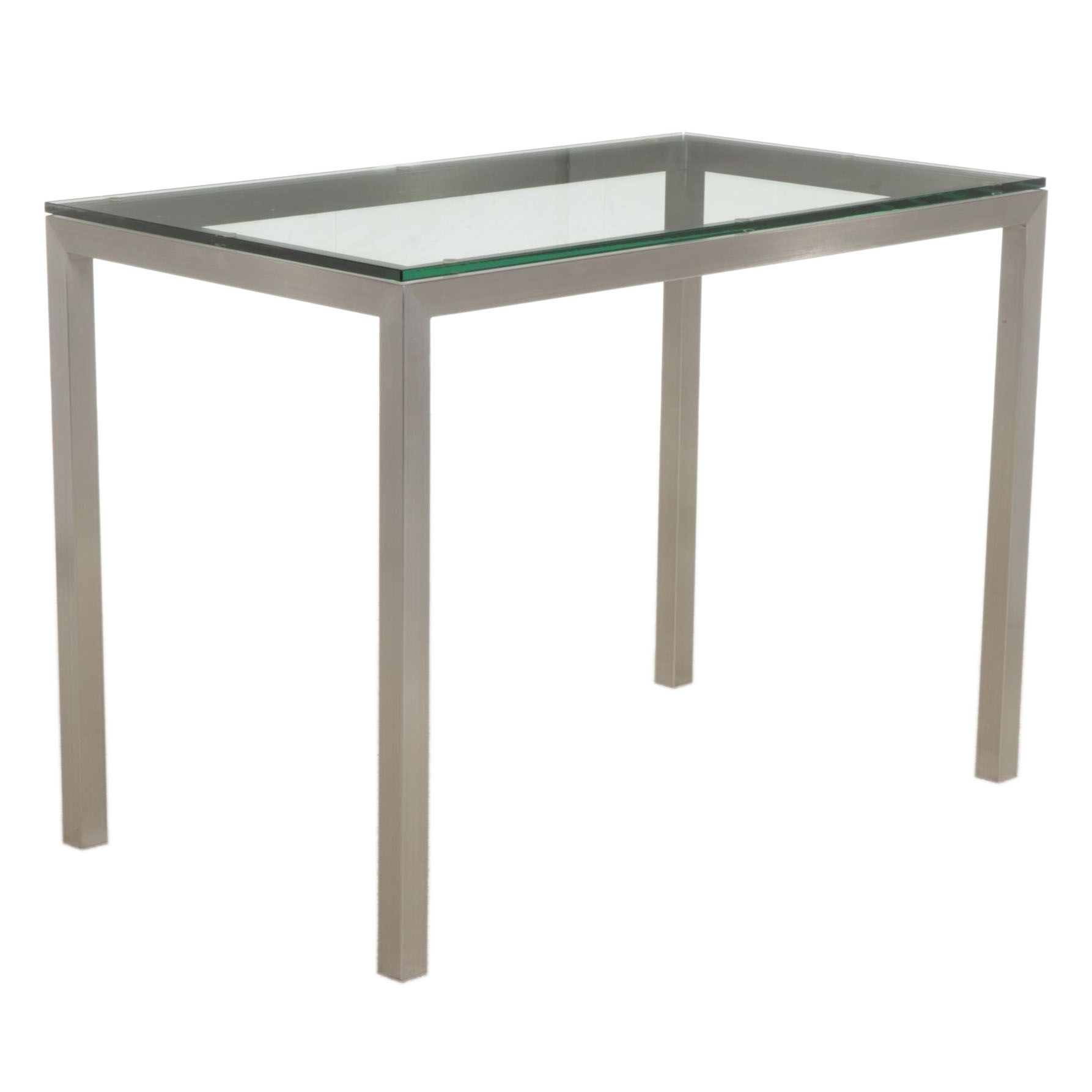 Crate & Barrel Modernist Glass-Top Stainless Steel High Top Dining Table