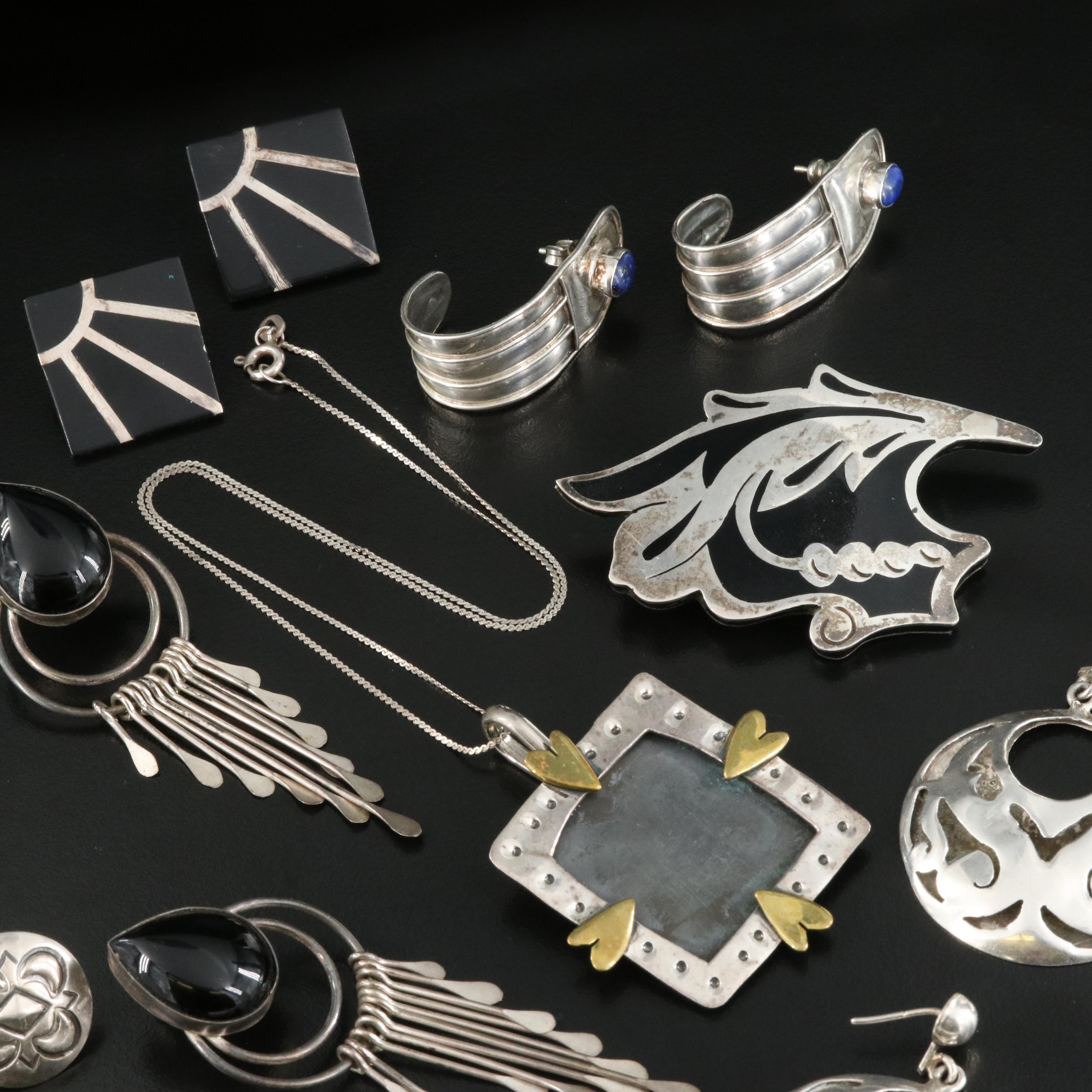 Sterling, 800 and 980 Silver Jewelry Featuring Black Onyx and Lapis Lazuli