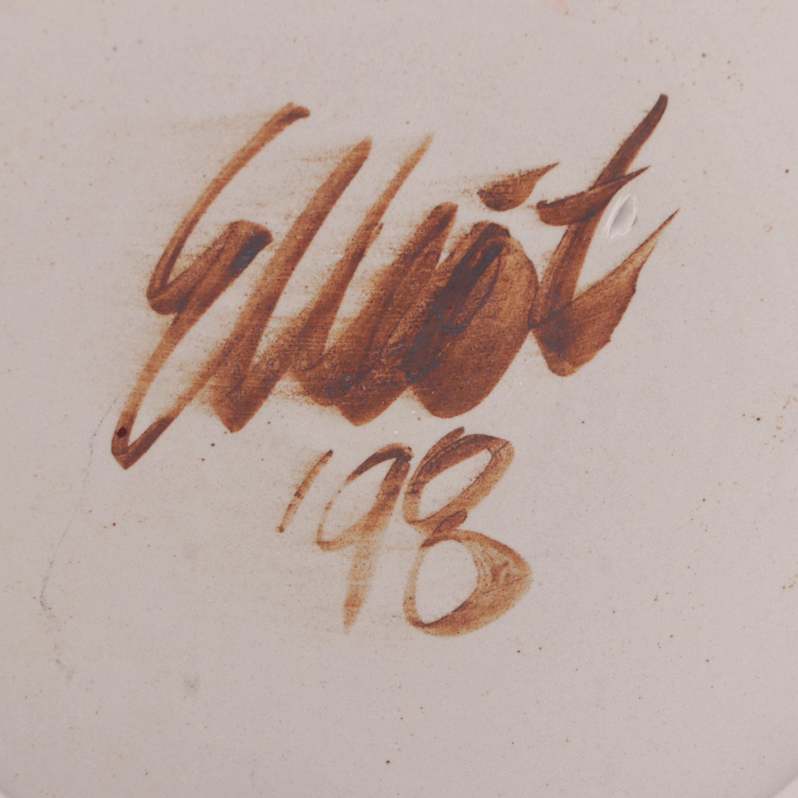 Artist Signed Mottled Glaze Stoneware Centerpiece Bowl, 1998