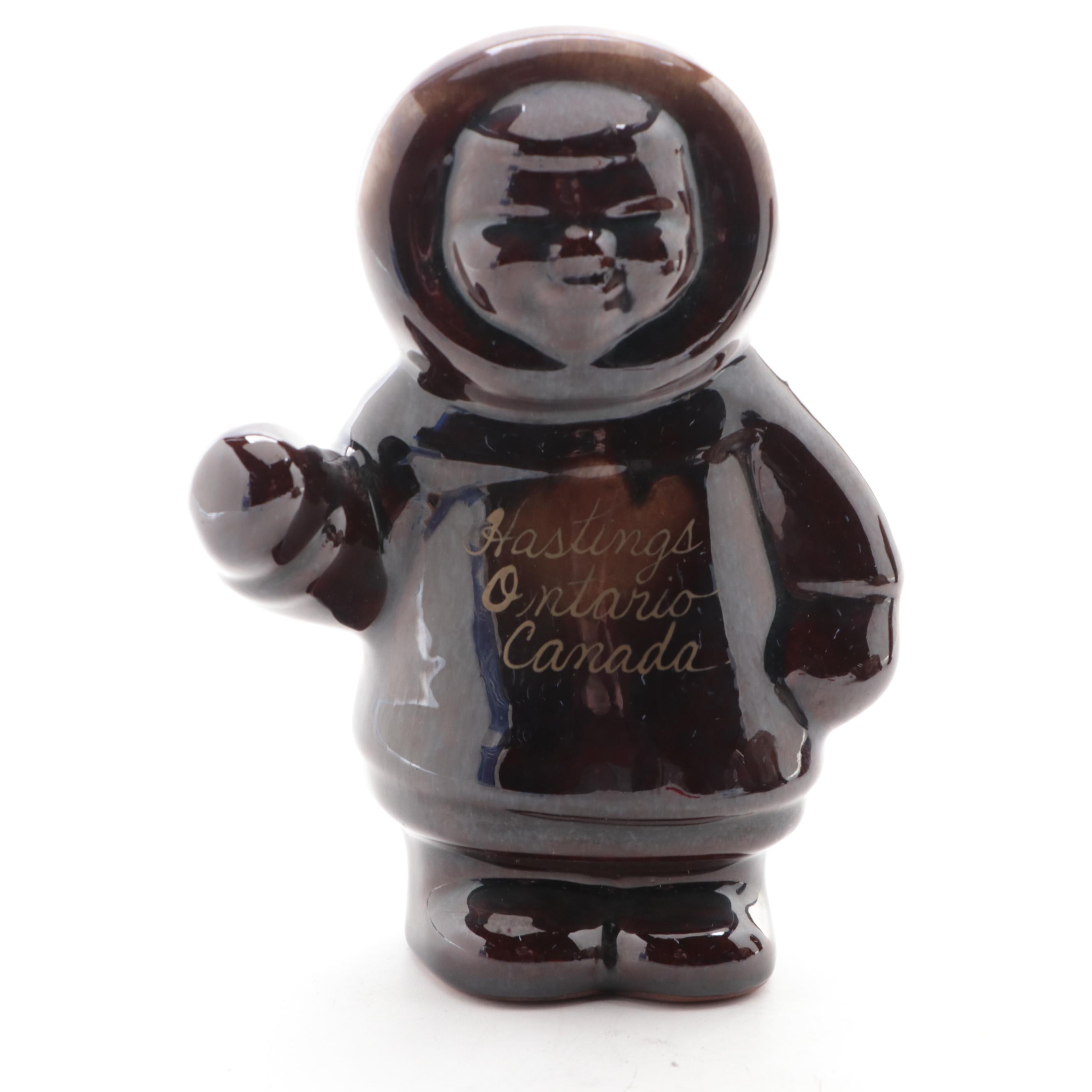 Canadian Grand River Pottery Turtle and Inuit Figurine with Fan Vase