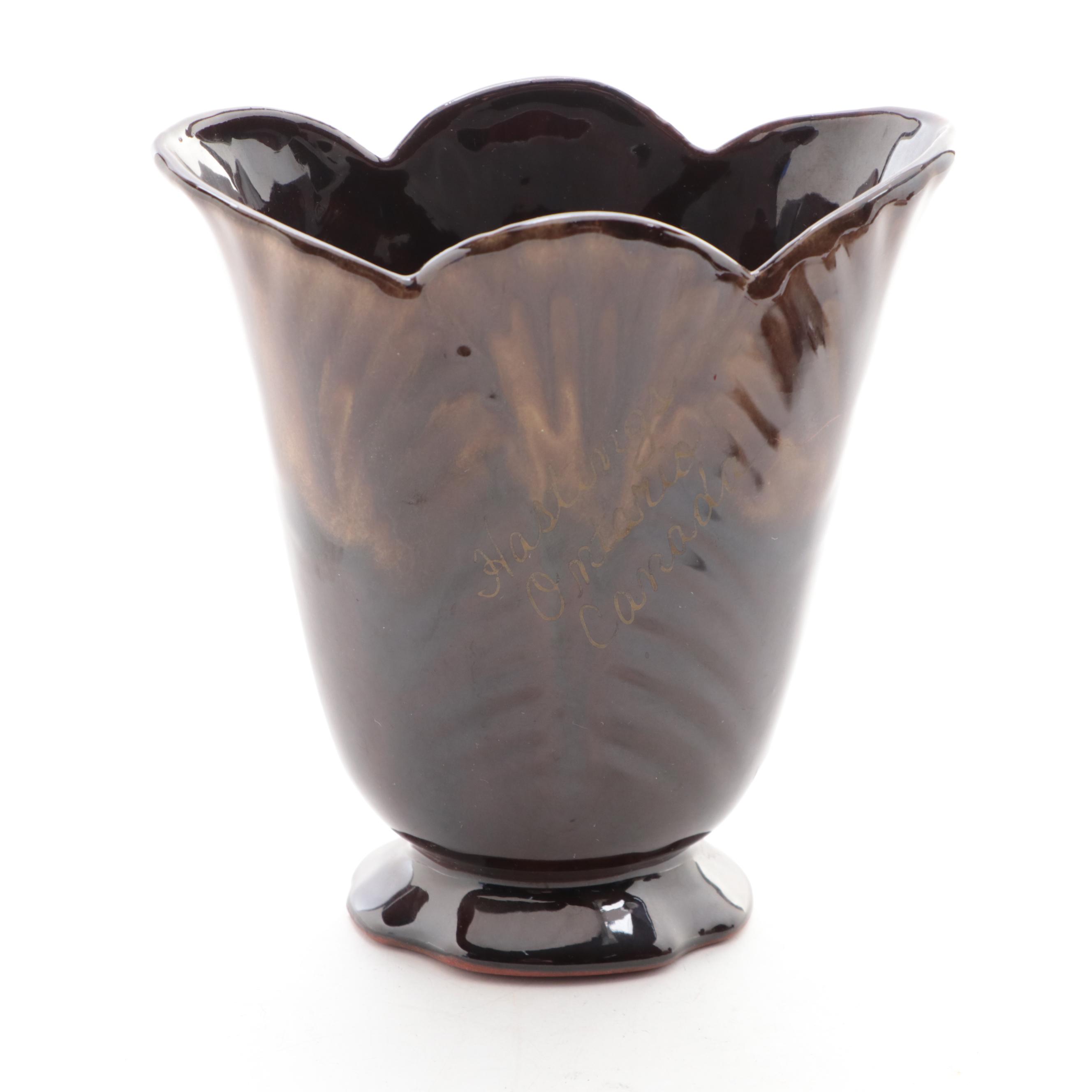 Canadian Grand River Pottery Turtle and Inuit Figurine with Fan Vase