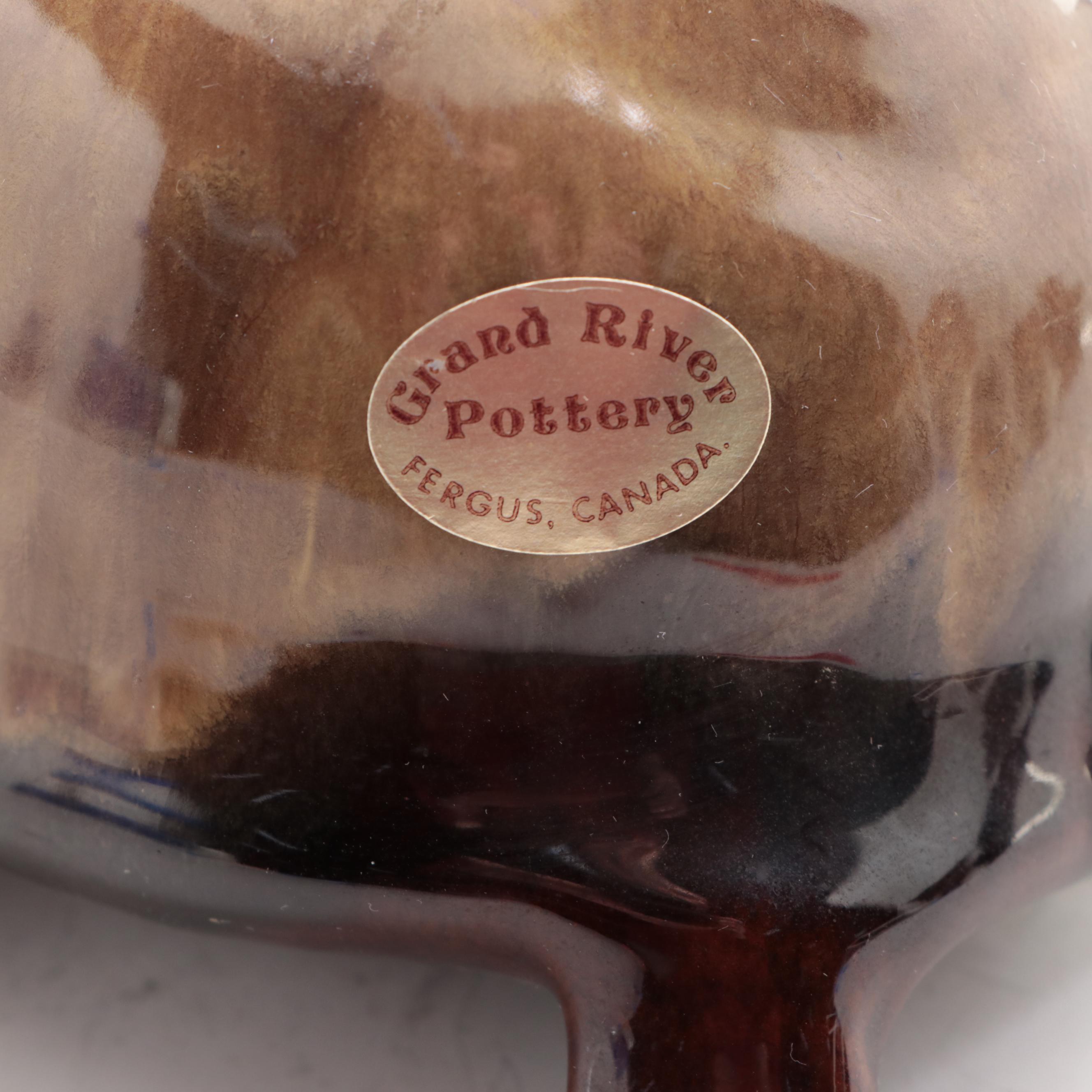 Canadian Grand River Pottery Turtle and Inuit Figurine with Fan Vase