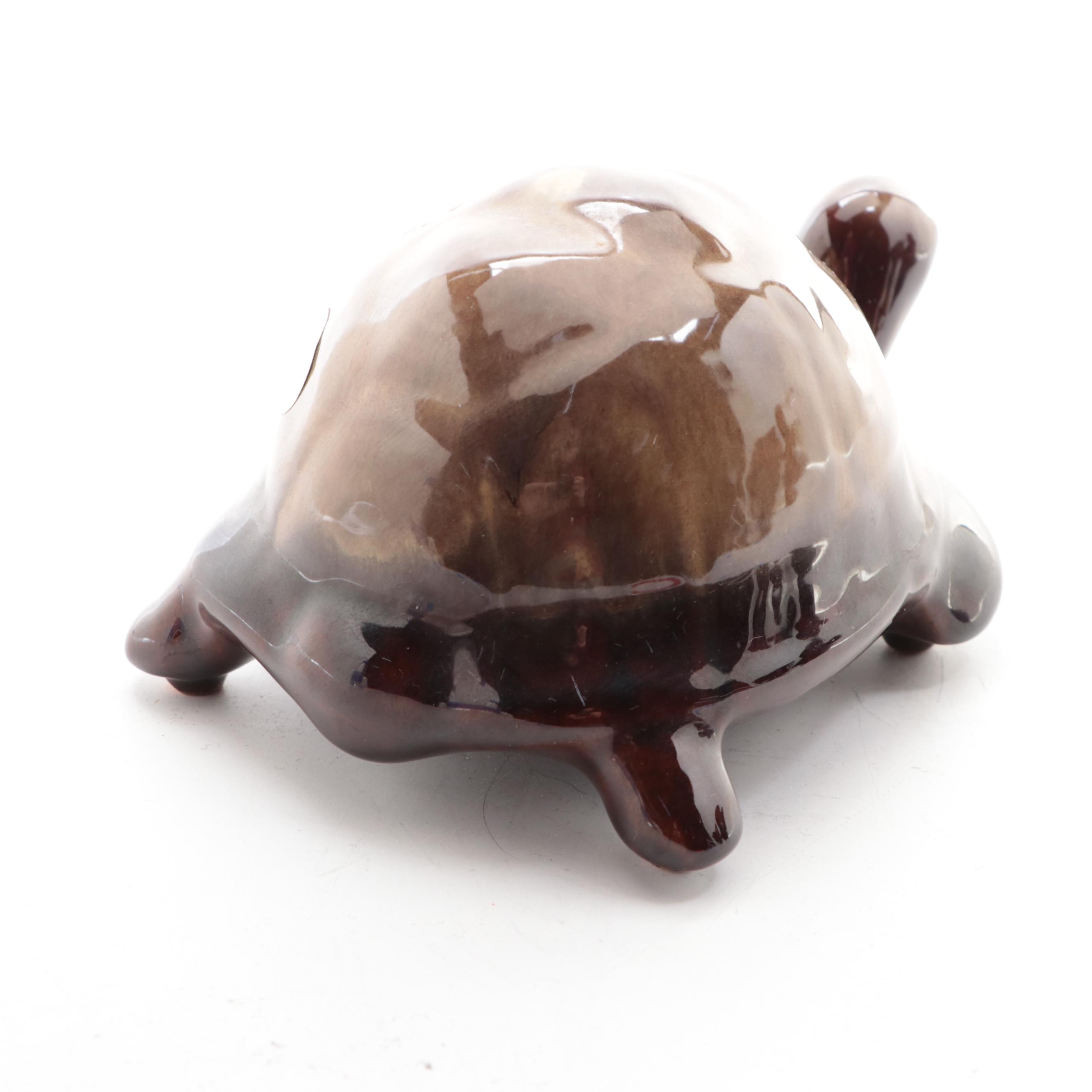 Canadian Grand River Pottery Turtle and Inuit Figurine with Fan Vase