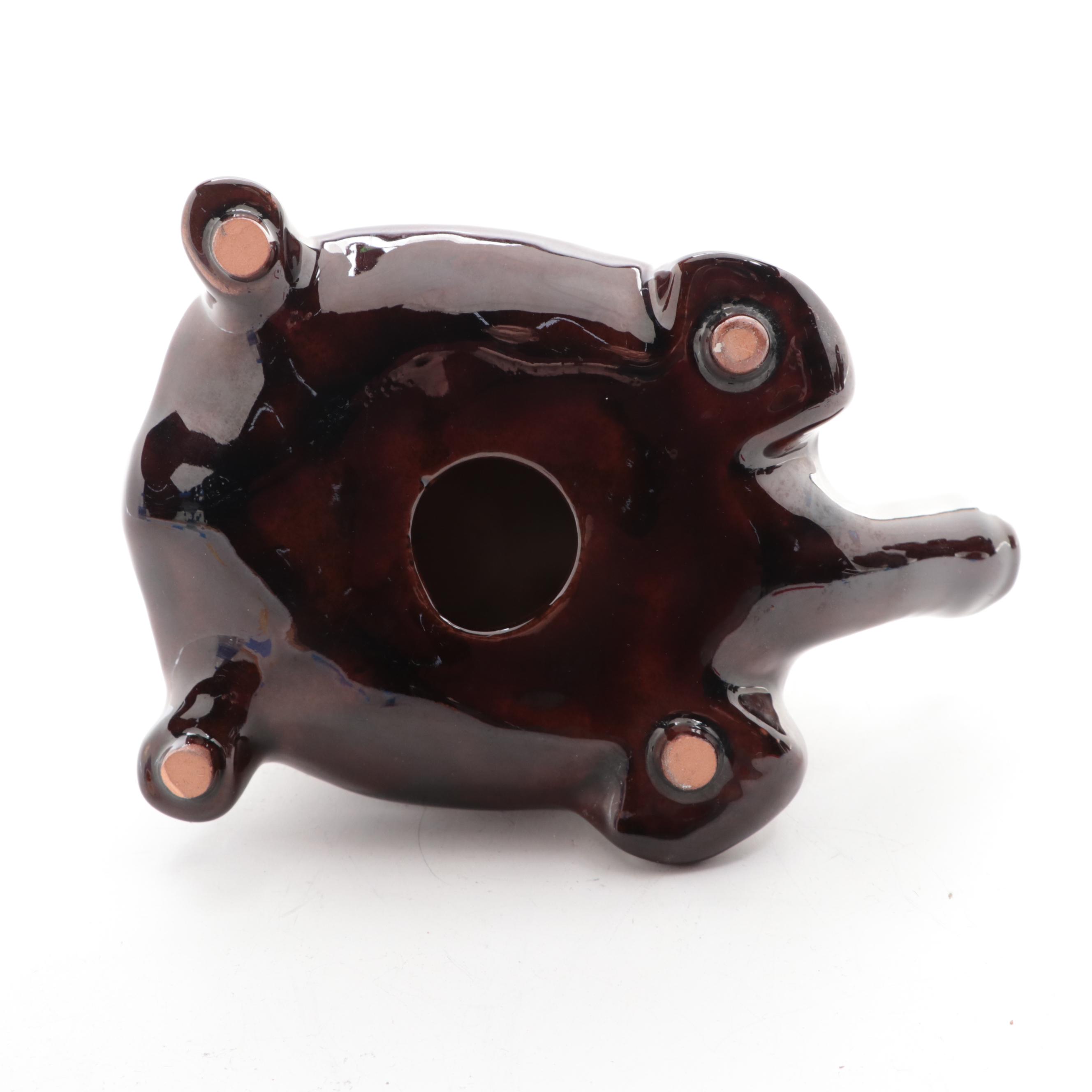 Canadian Grand River Pottery Turtle and Inuit Figurine with Fan Vase