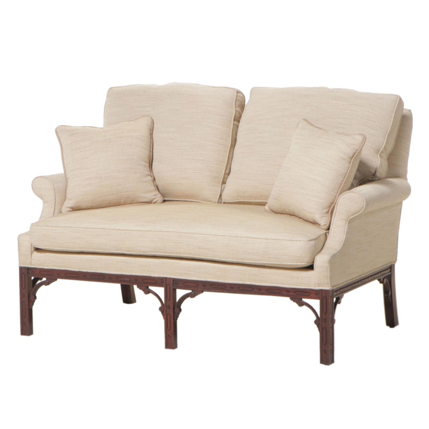 Orange Chair Inc. George III Style Mahogany and Custom-Upholstered Loveseat