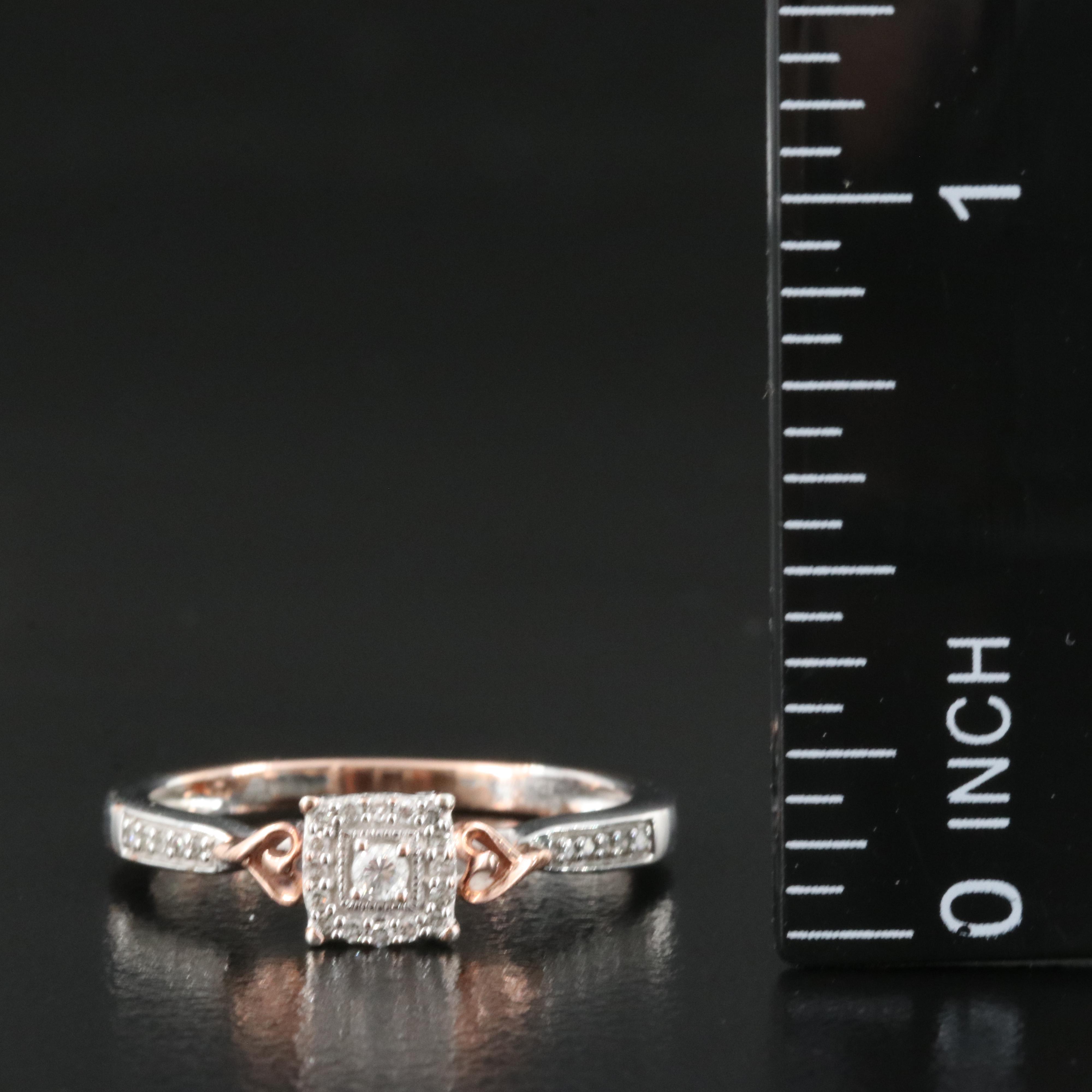 Diamond Ring in Sterling with Rose Tone Finished Accents