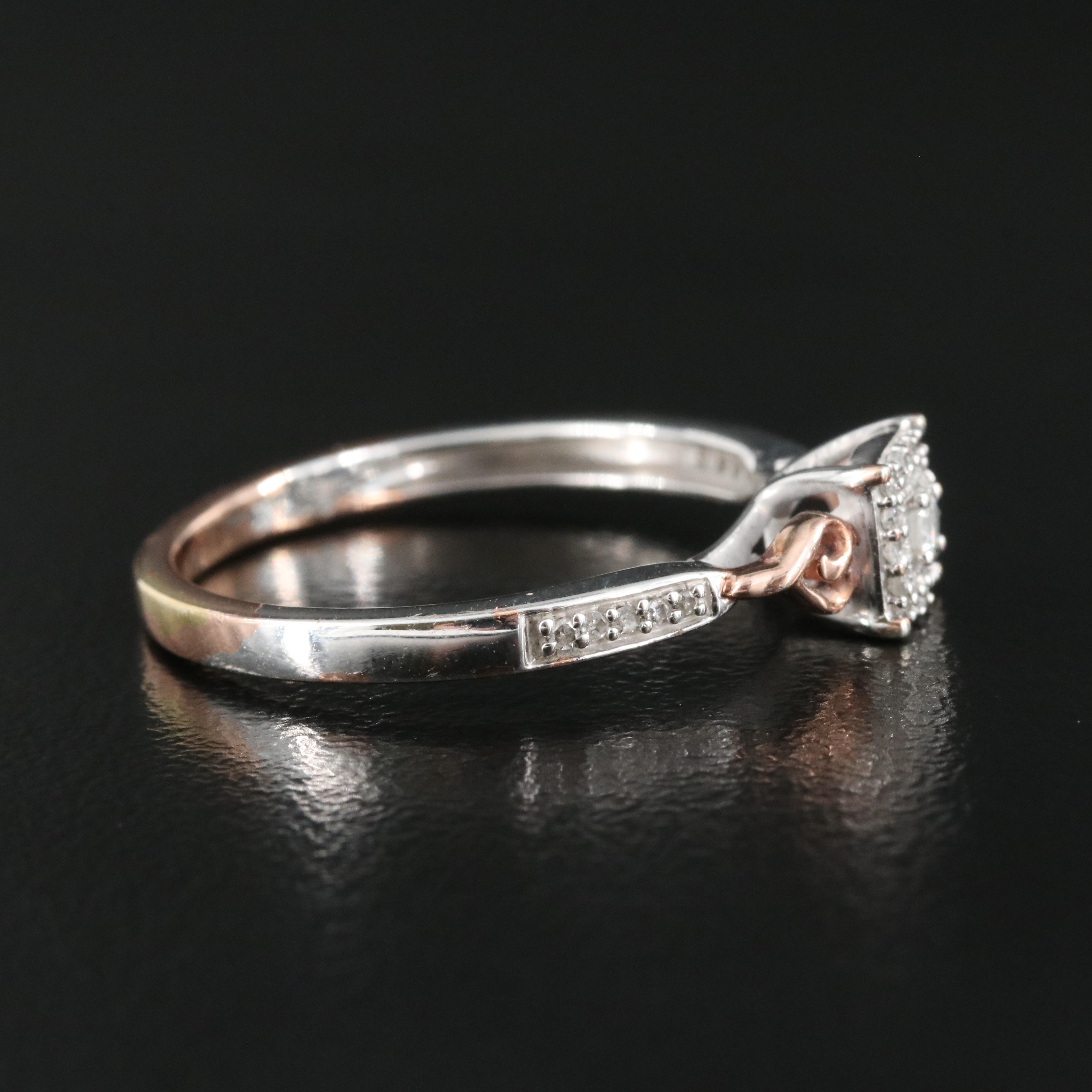 Diamond Ring in Sterling with Rose Tone Finished Accents