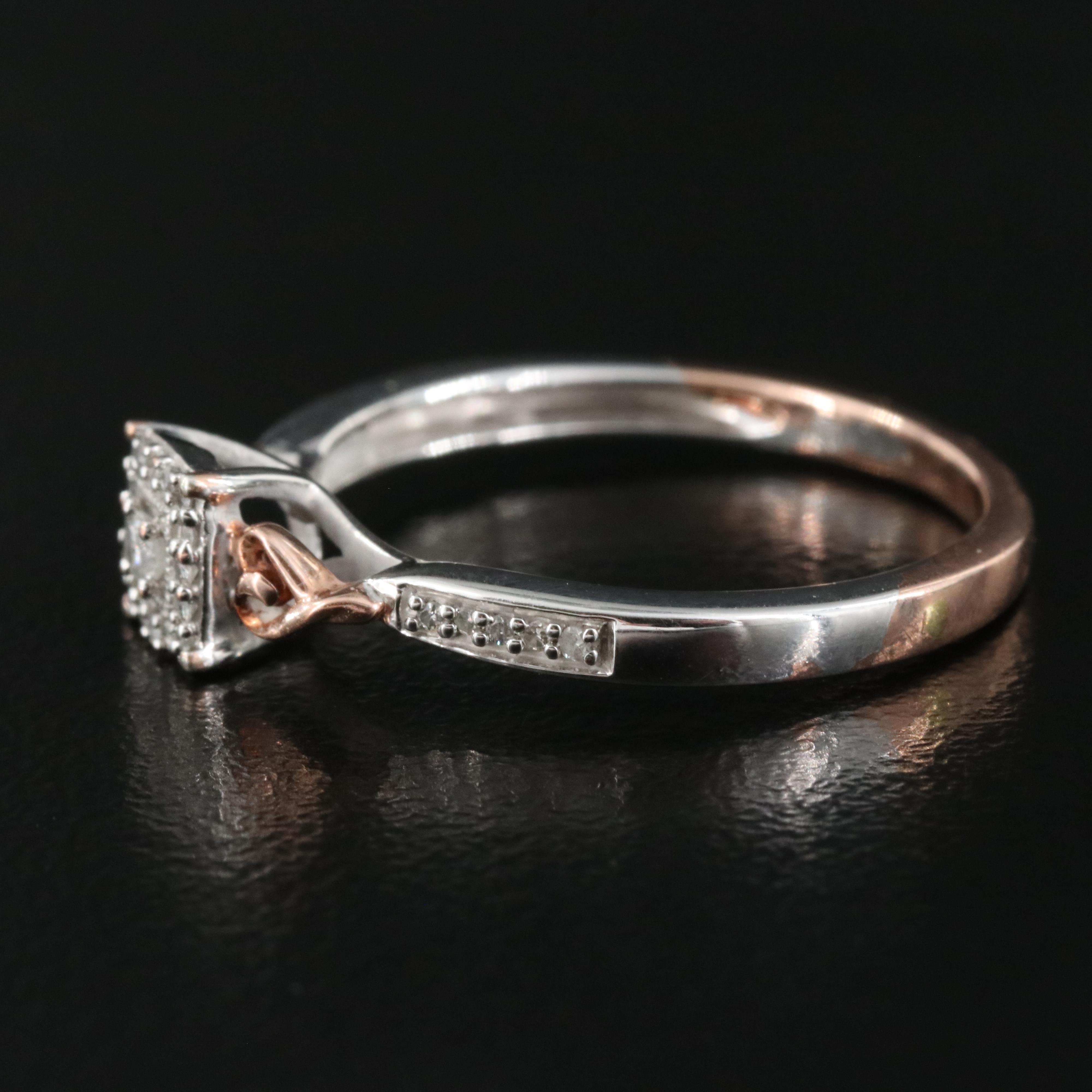 Diamond Ring in Sterling with Rose Tone Finished Accents