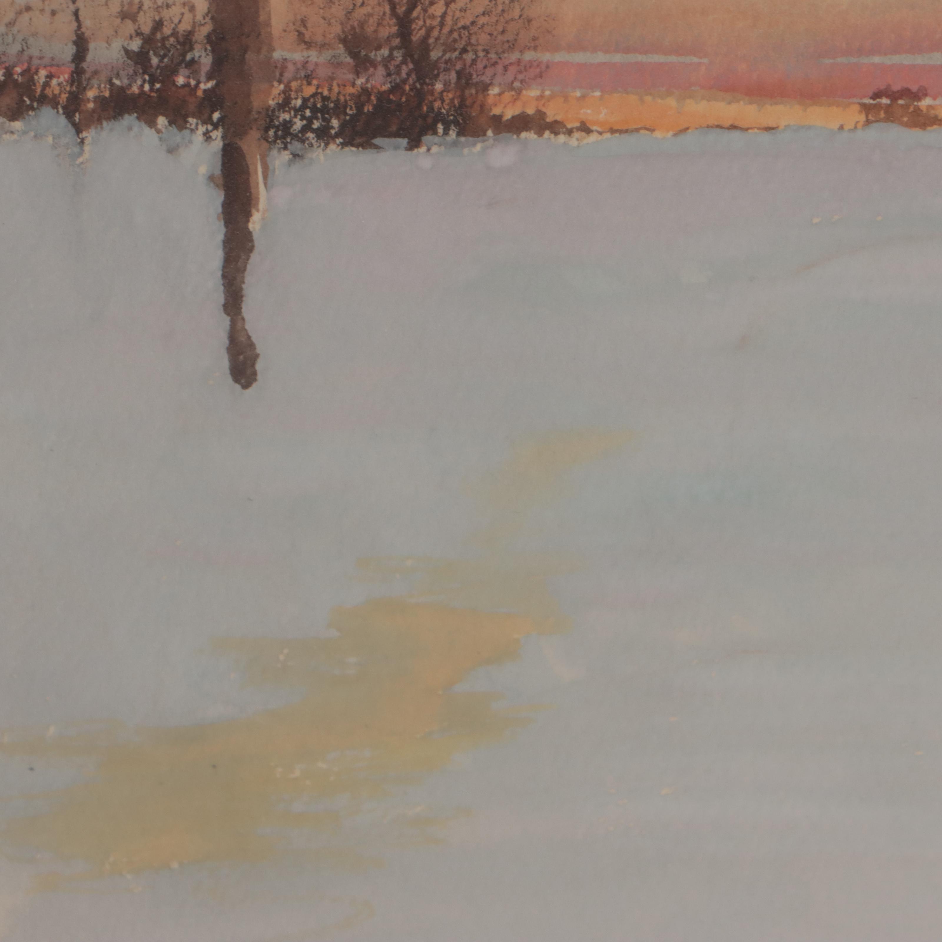 Paul Ashbrook Watercolor Painting "Orange Horizon," Circa 1940