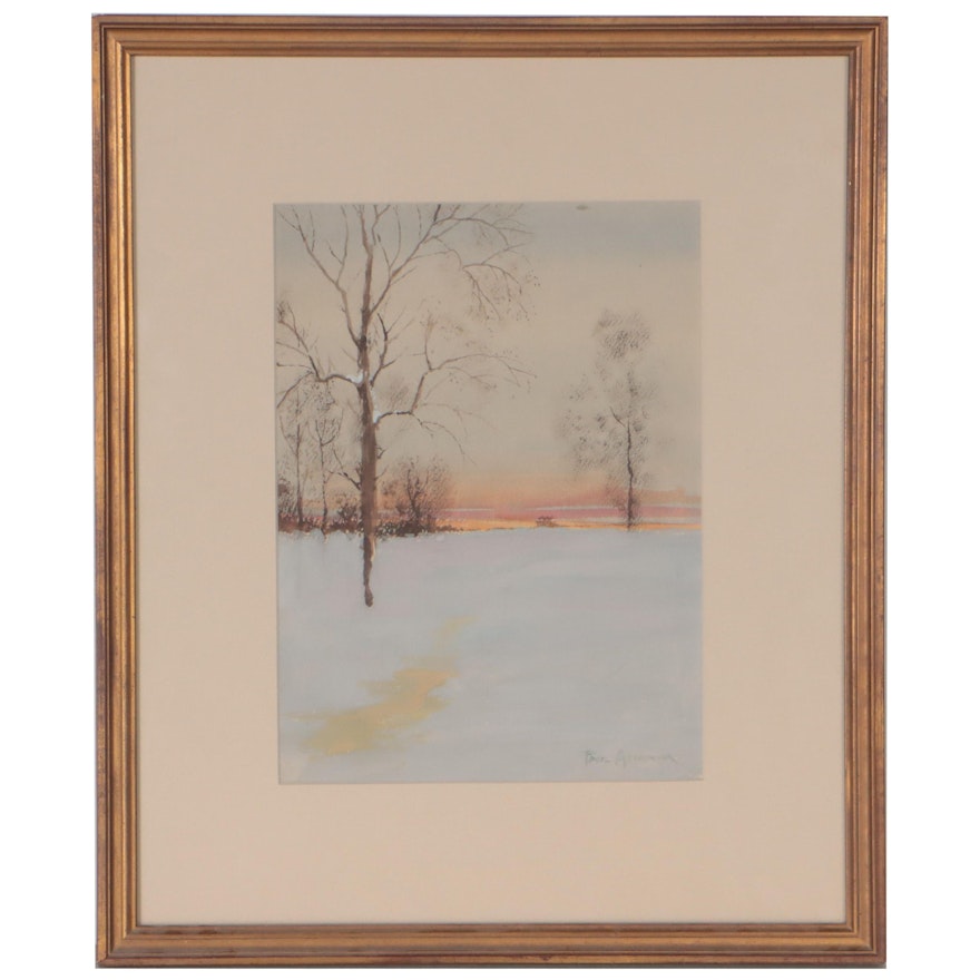 Paul Ashbrook Watercolor Painting "Orange Horizon," Circa 1940