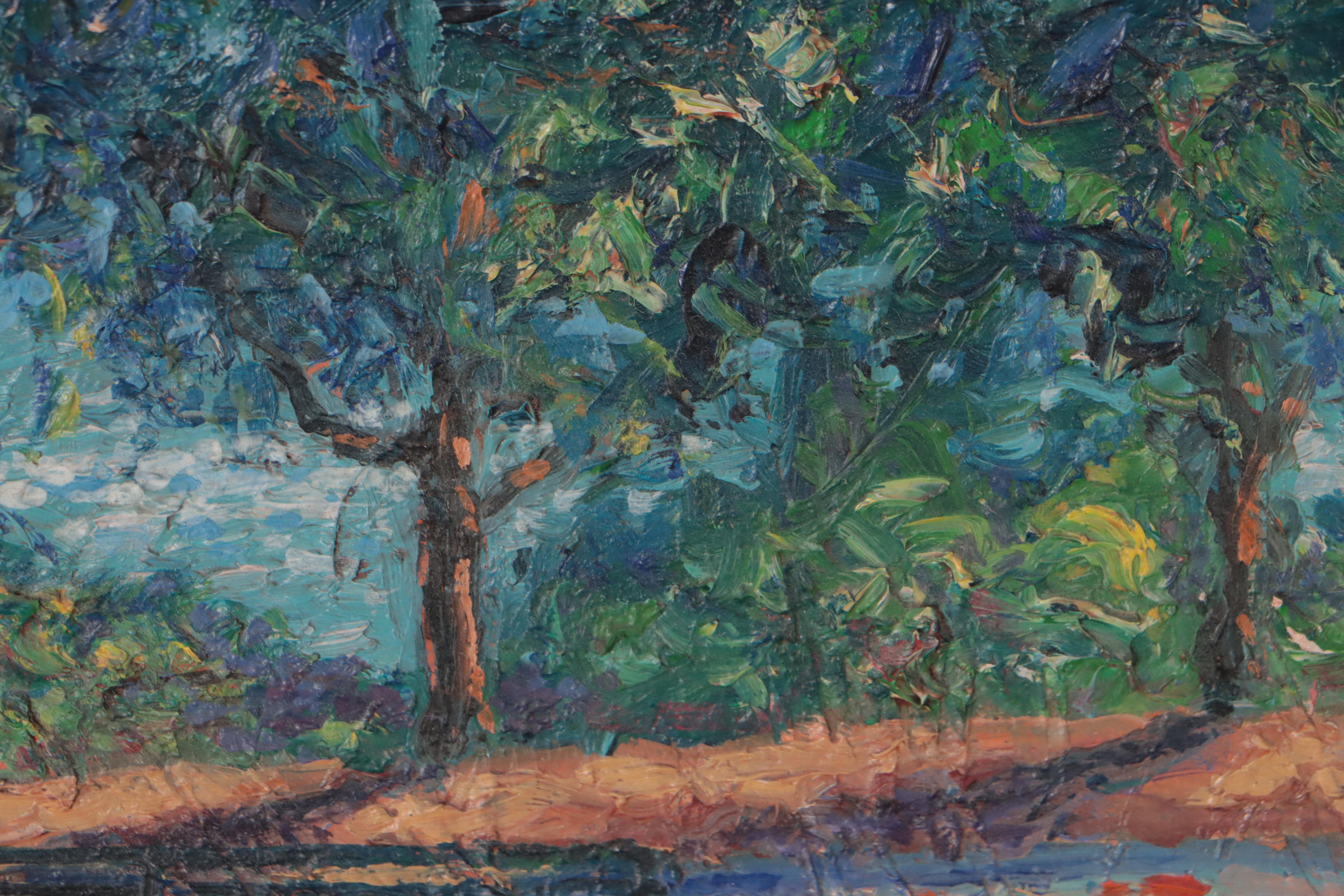 M. Katherline Hurley Impressionist Style Oil Painting of Park Bench