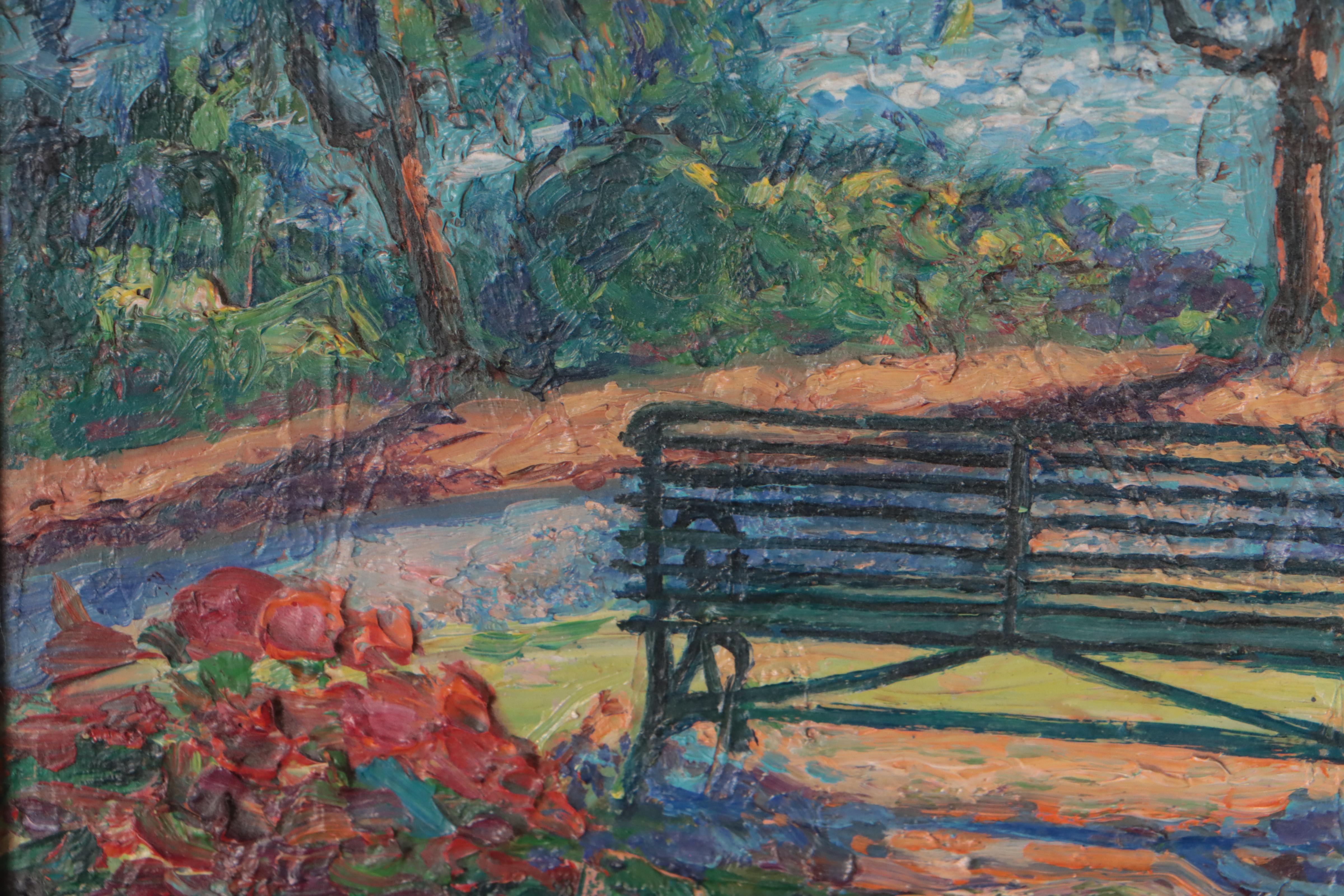 M. Katherline Hurley Impressionist Style Oil Painting of Park Bench