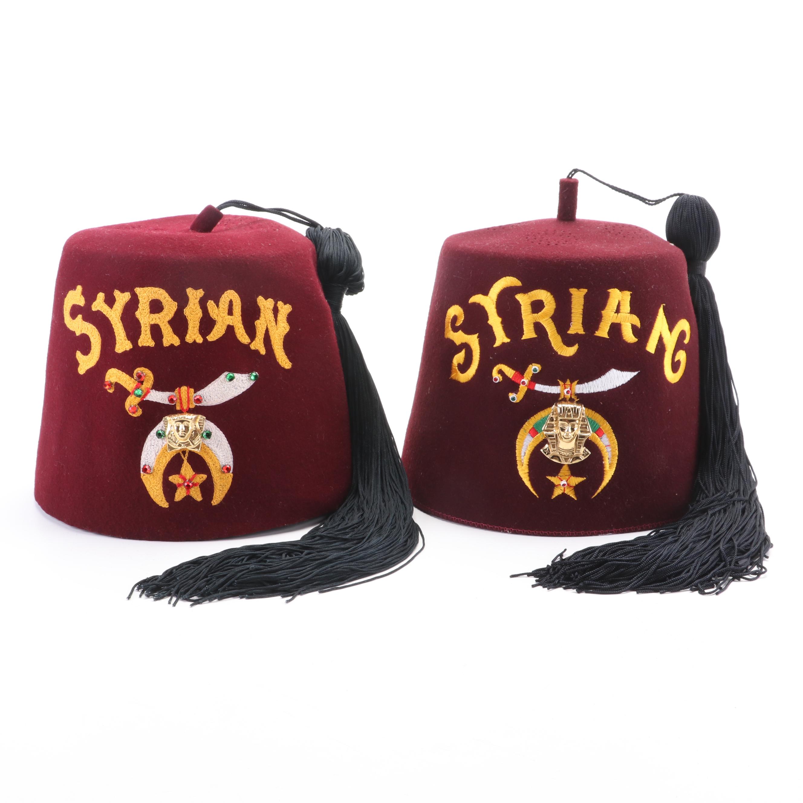 Syrian Shrine of Cincinnati, Ohio Embellished Shriners Fez Hats with Hat Box
